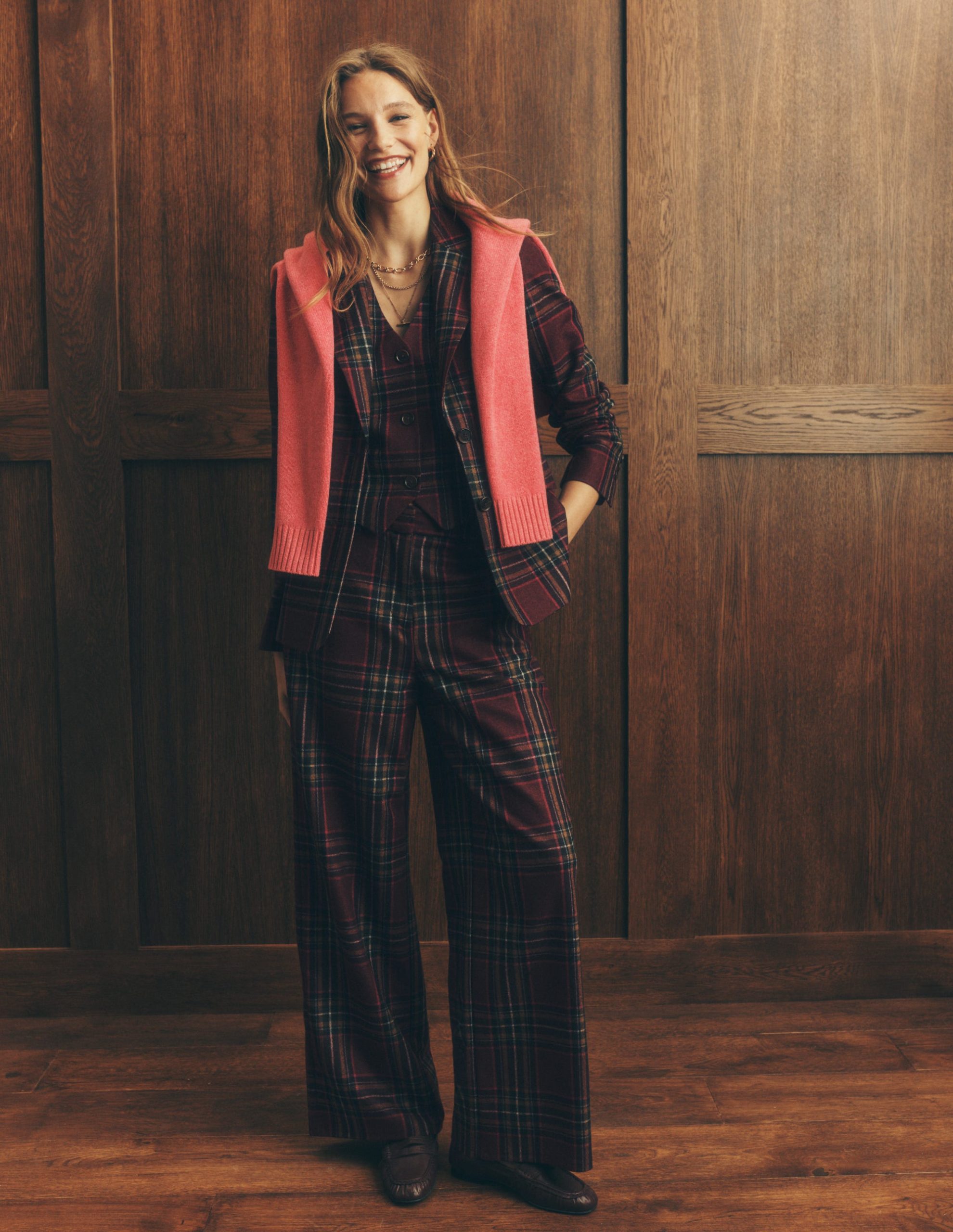 Belgravia Wool Blend Pants-Maroon And Olive Check - Image 5