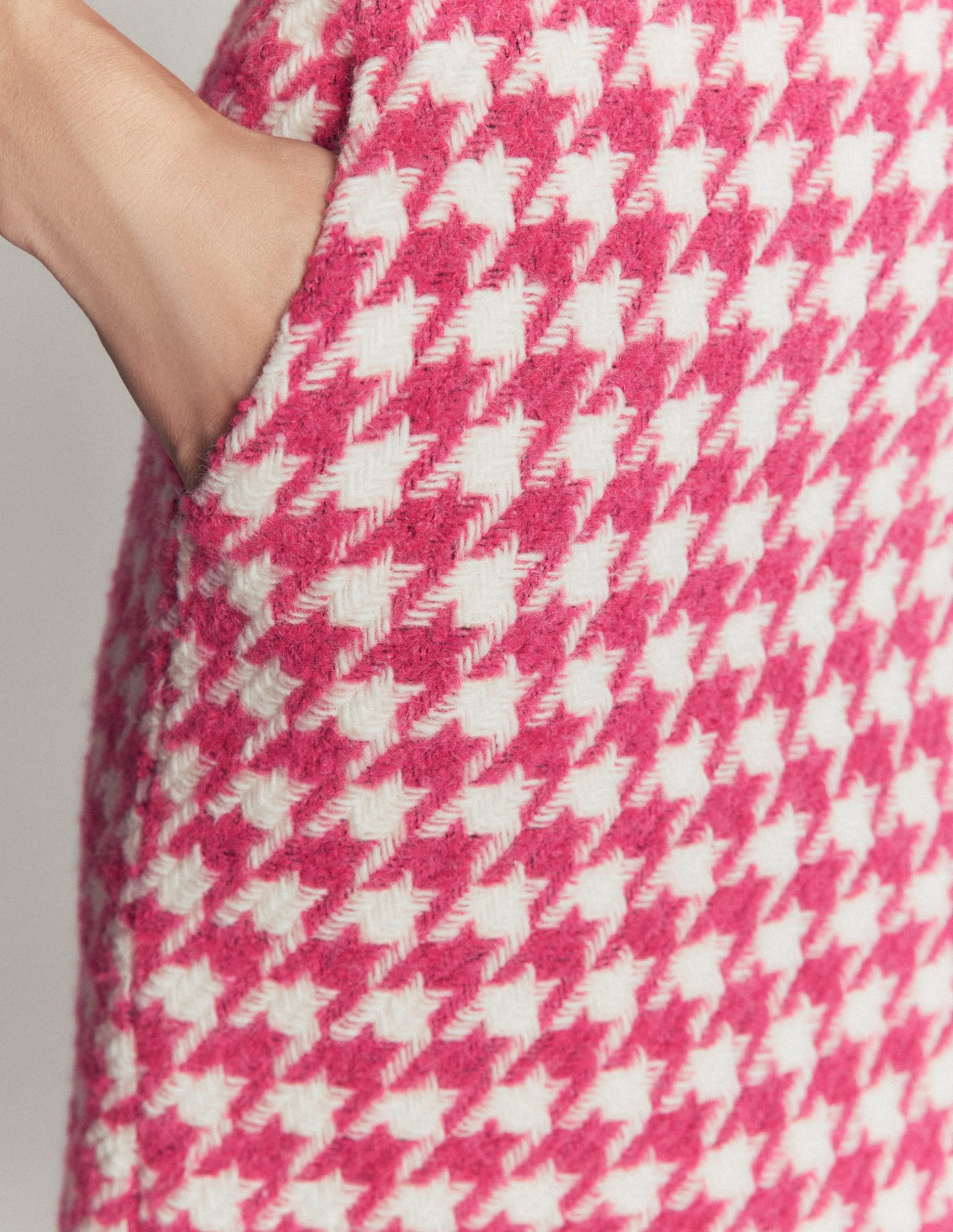 Wool Blend A-Line Skirt-Pink Dogstooth - Image 2