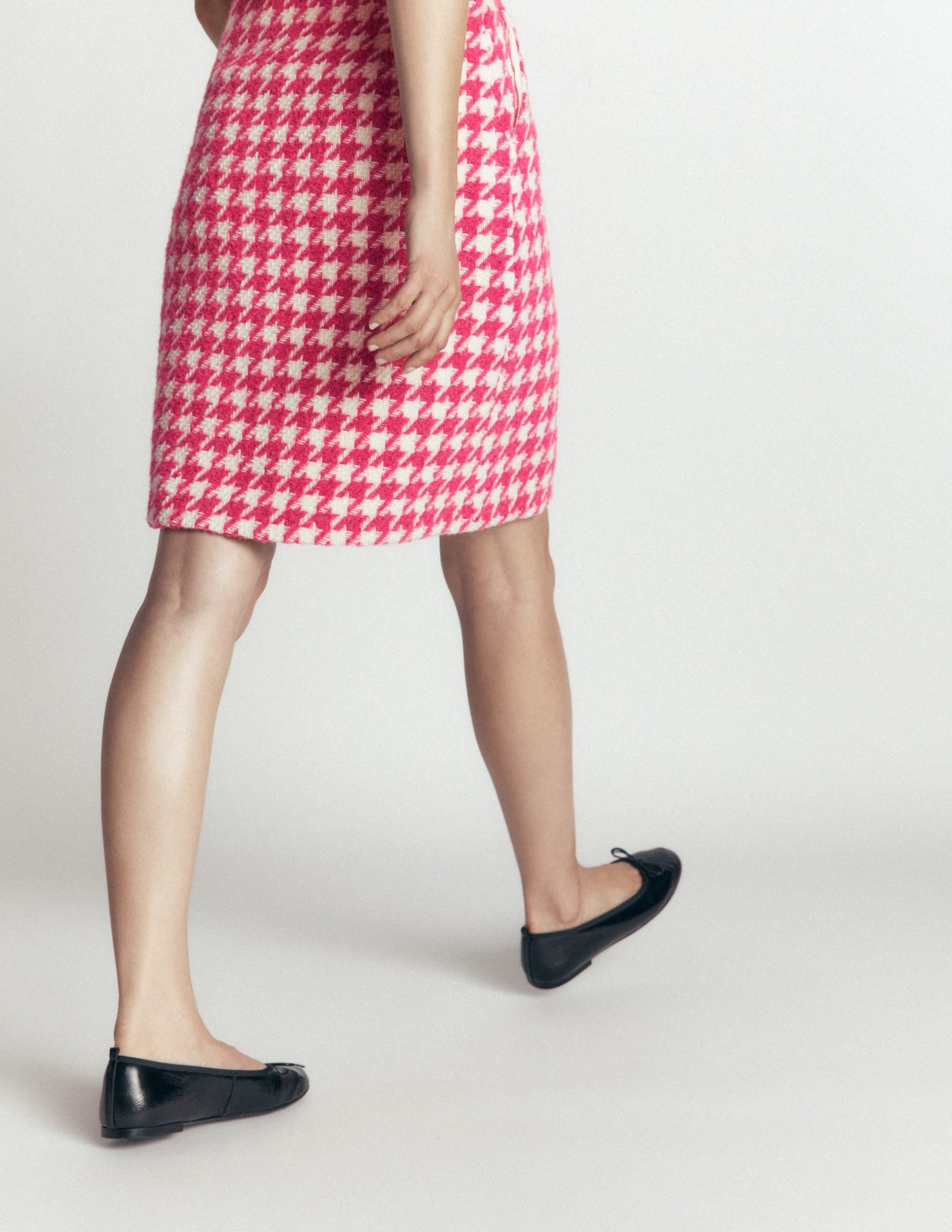 Wool Blend A-Line Skirt-Pink Dogstooth - Image 3