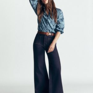 Patch Pocket Flare Jeans-Indigo