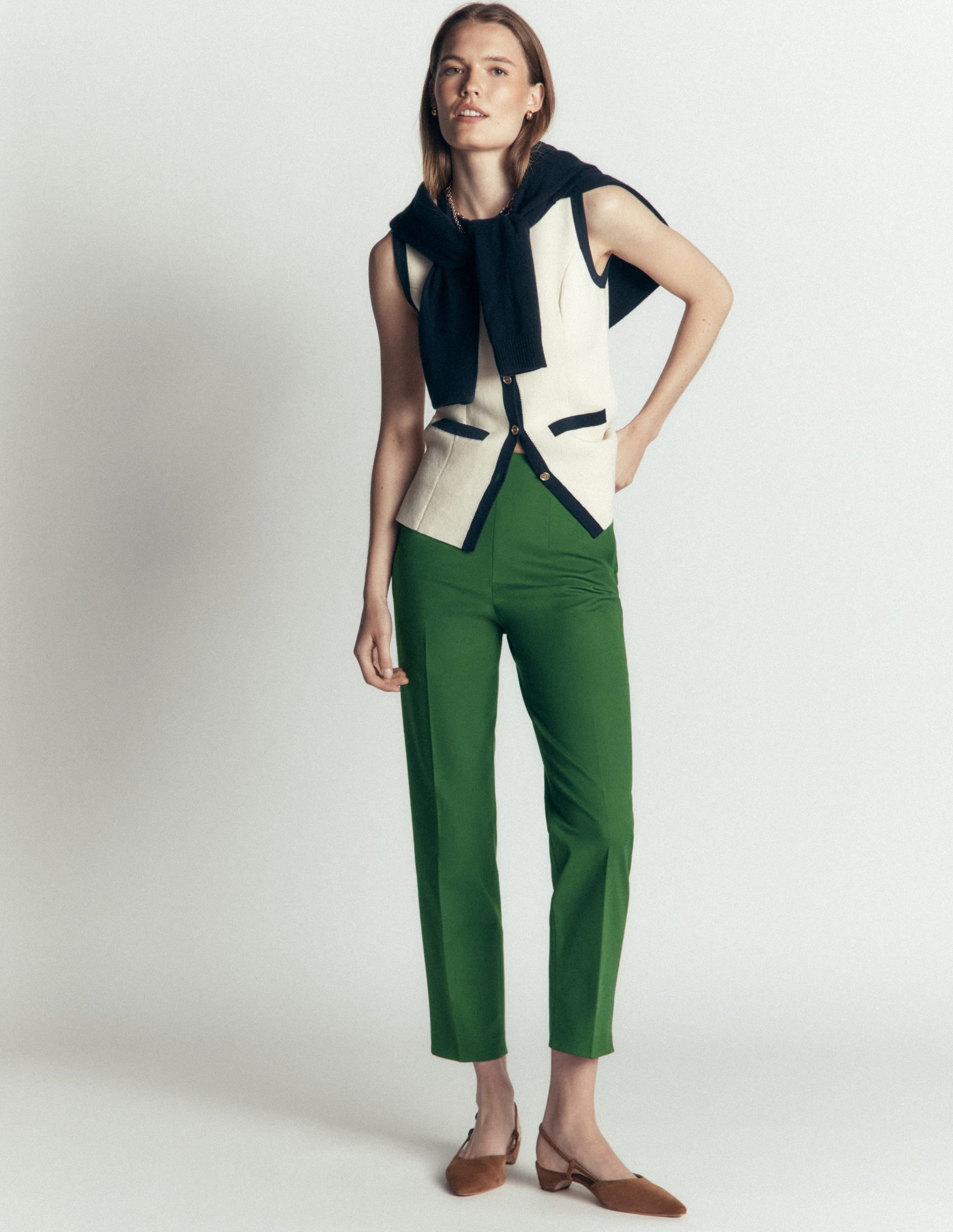 Slim Leg Cotton Pants-Hunter Green