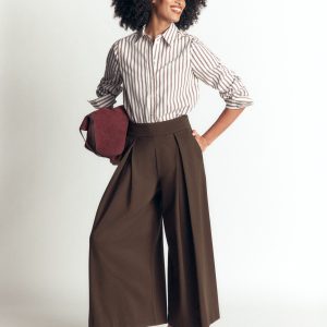 Single Pleat Ponte Culottes-Bitter Chocolate
