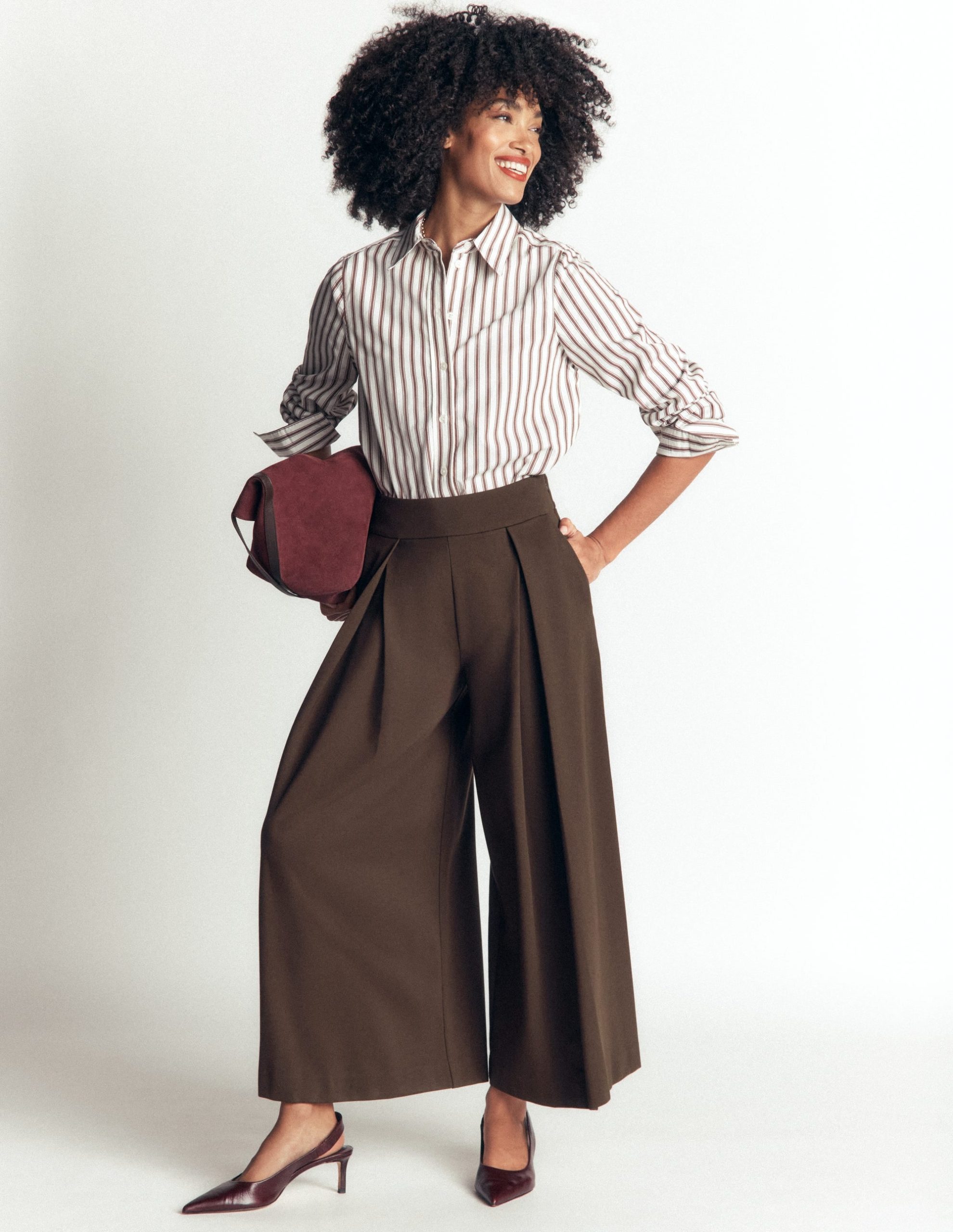 Single Pleat Ponte Culottes-Bitter Chocolate
