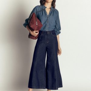 Wide Leg Culotte Jeans-Indigo