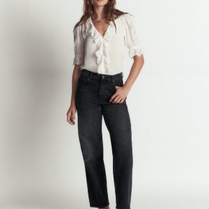 Barrel Leg Jeans-Washed Black