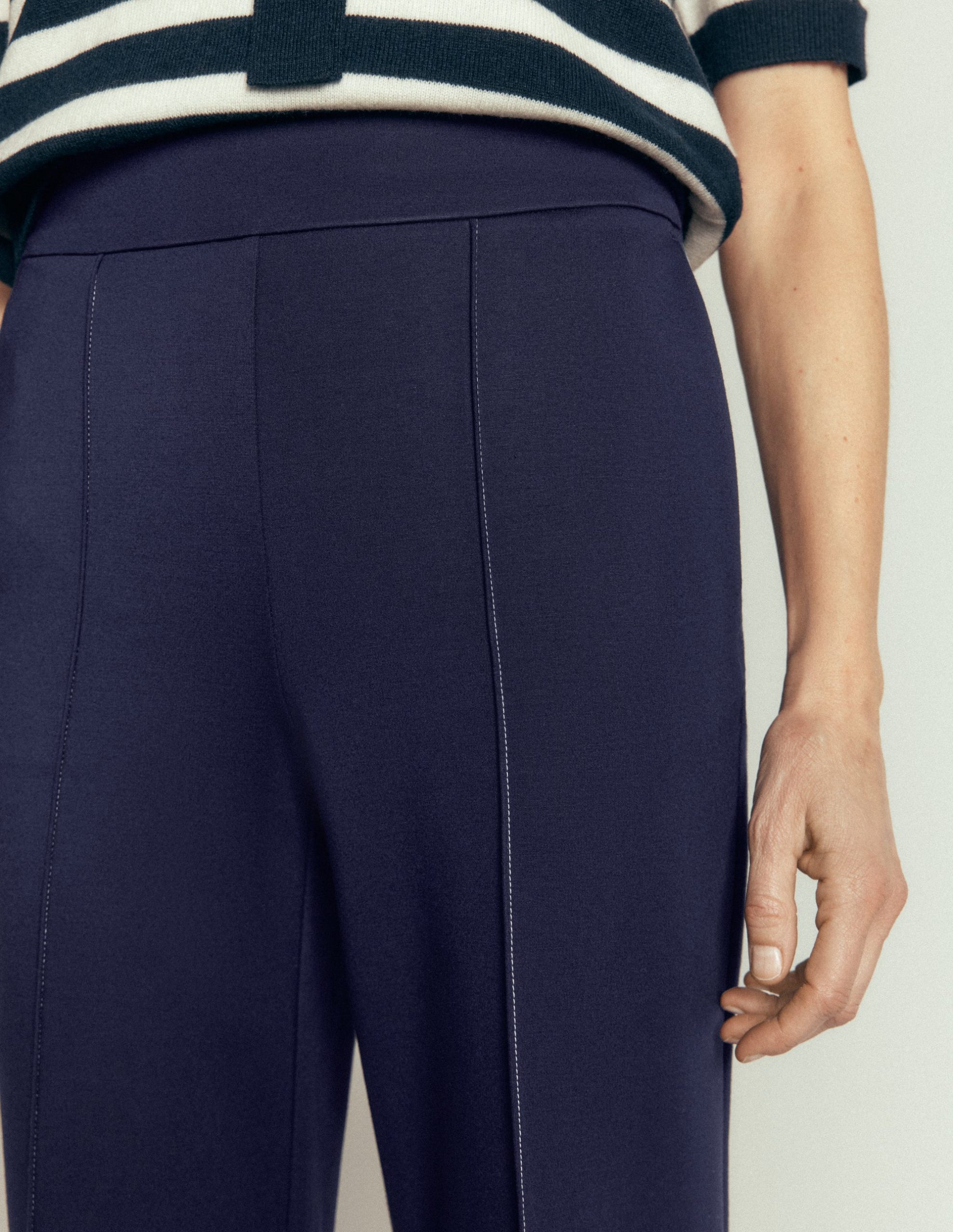 Straight Leg Ponte Pants-Navy Contrast Stitch - Image 2