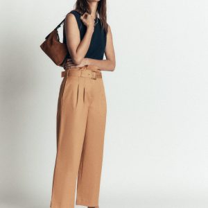 Paperbag Waist Pants-Cappuccino