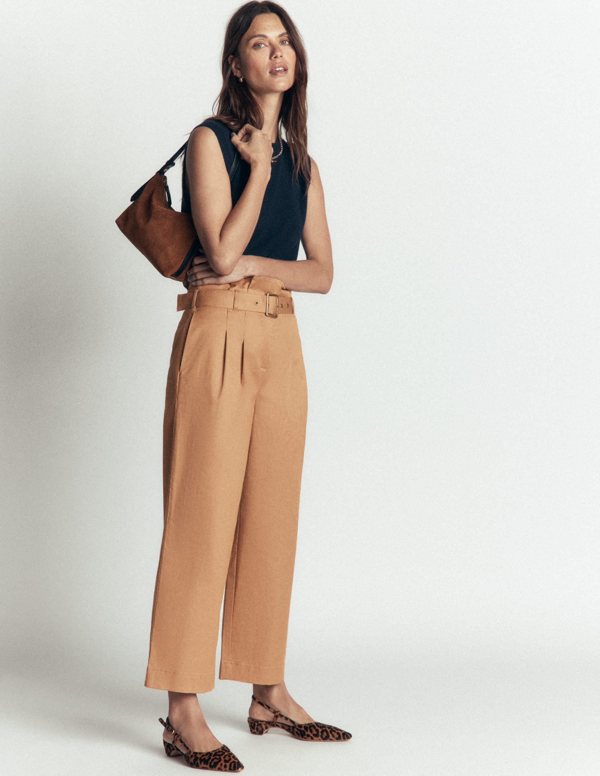 Paperbag Waist Pants-Cappuccino