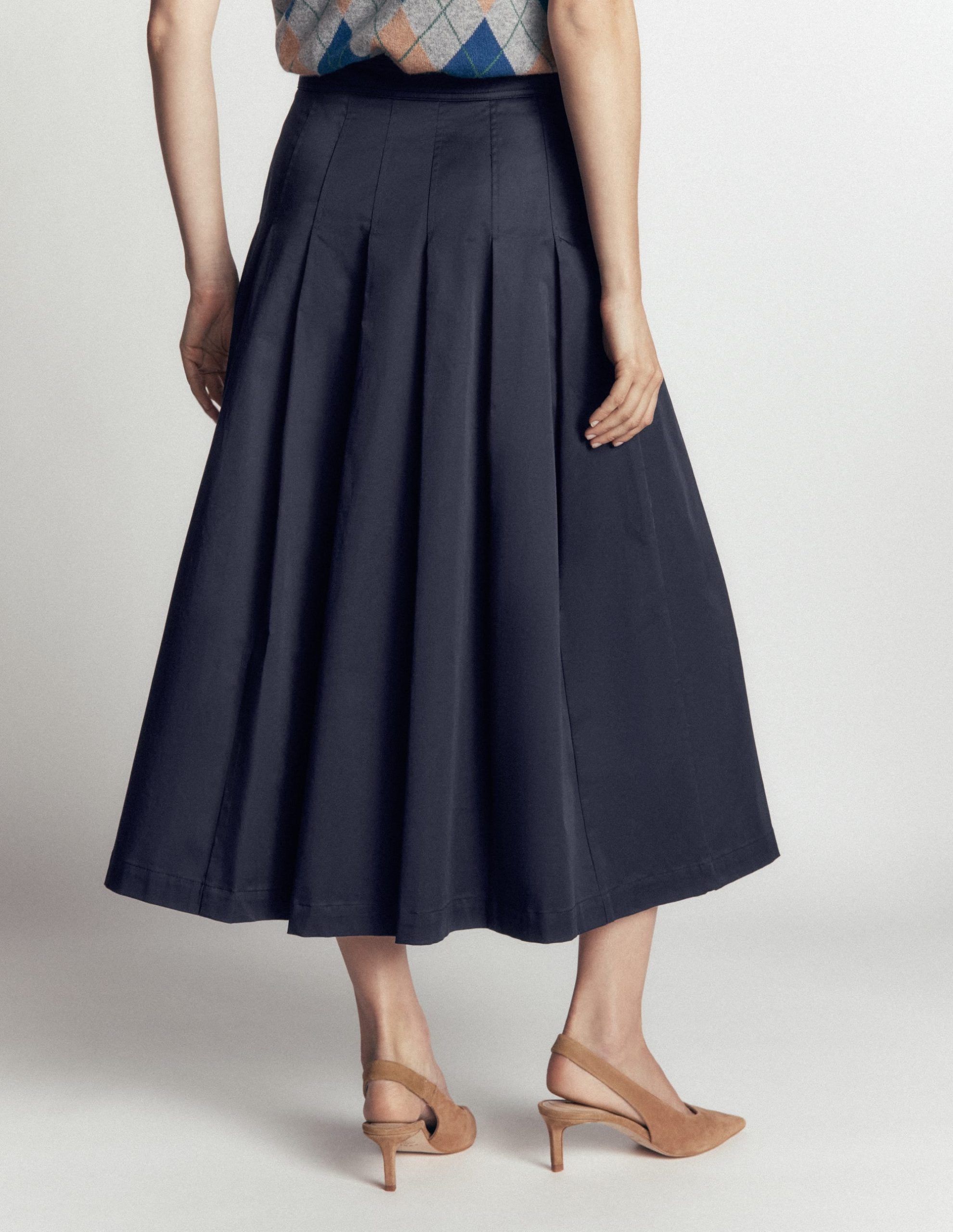 Aya Cotton Sateen Midi Skirt-Navy - Image 3