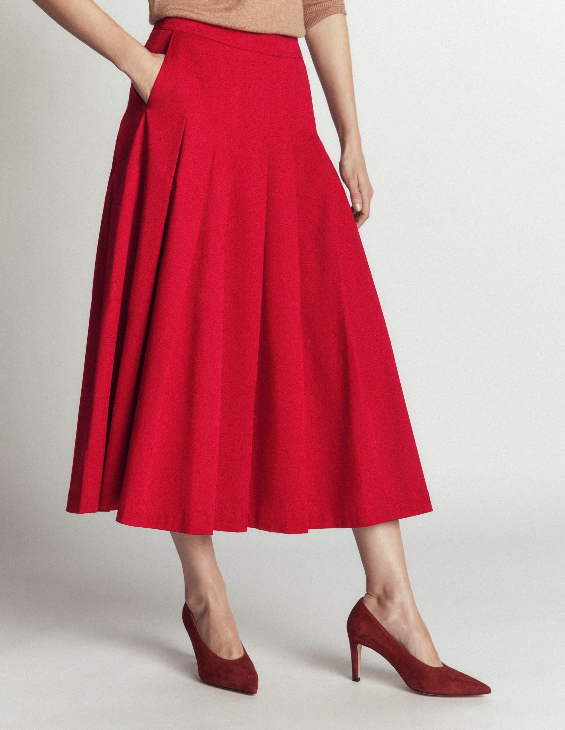 Aya Cotton Sateen Midi Skirt-Crimson Red - Image 2