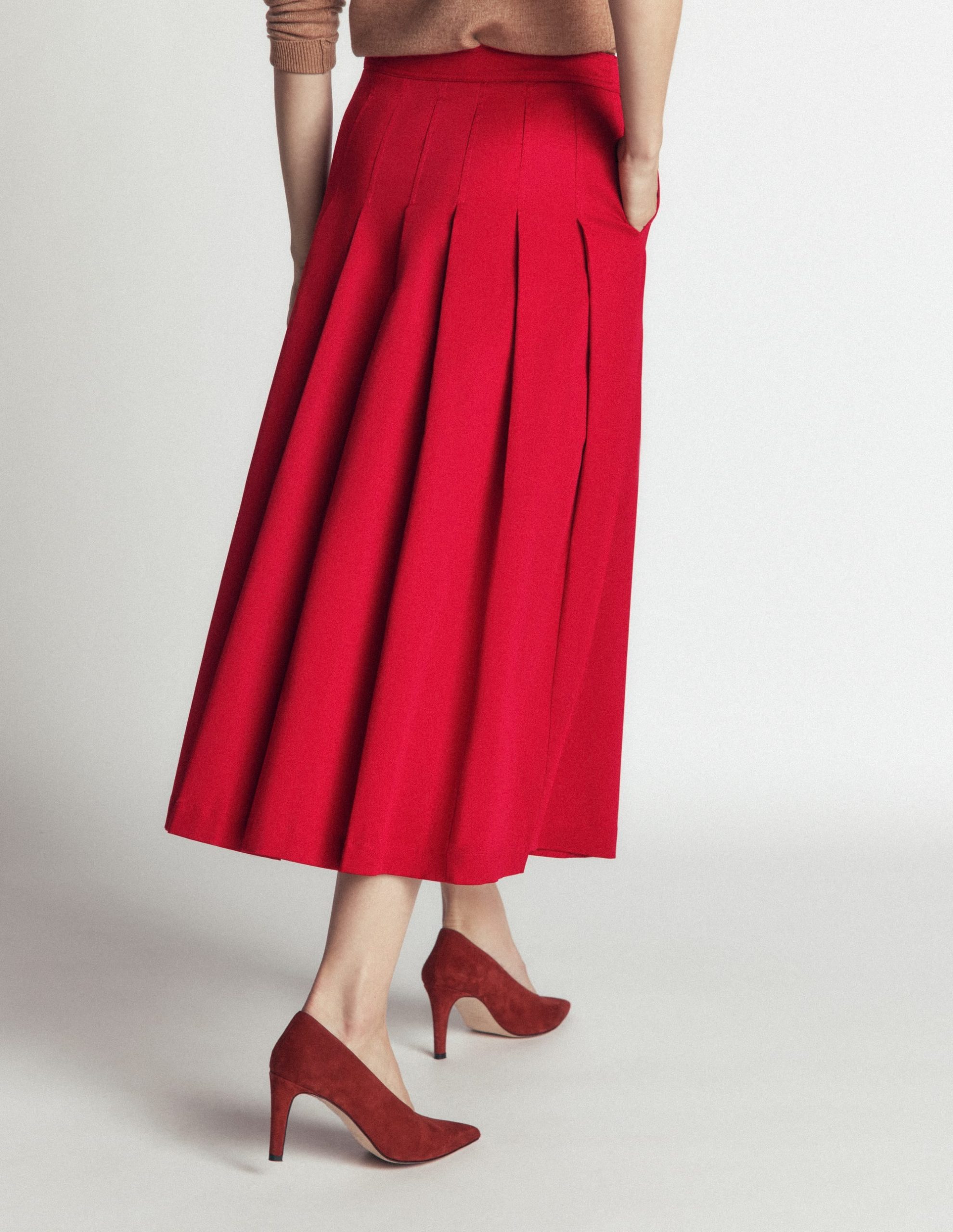 Aya Cotton Sateen Midi Skirt-Crimson Red - Image 3