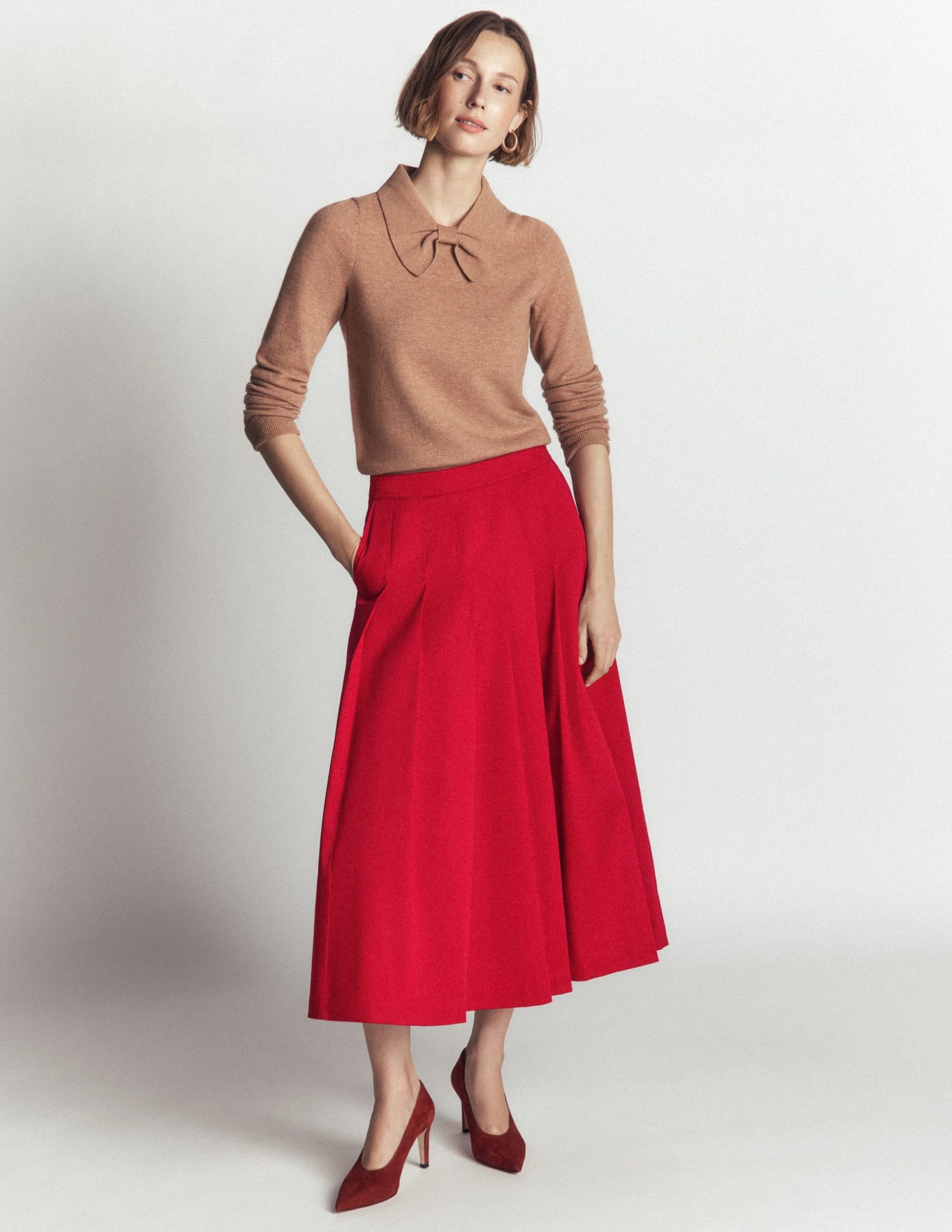 Aya Cotton Sateen Midi Skirt-Crimson Red - Image 4