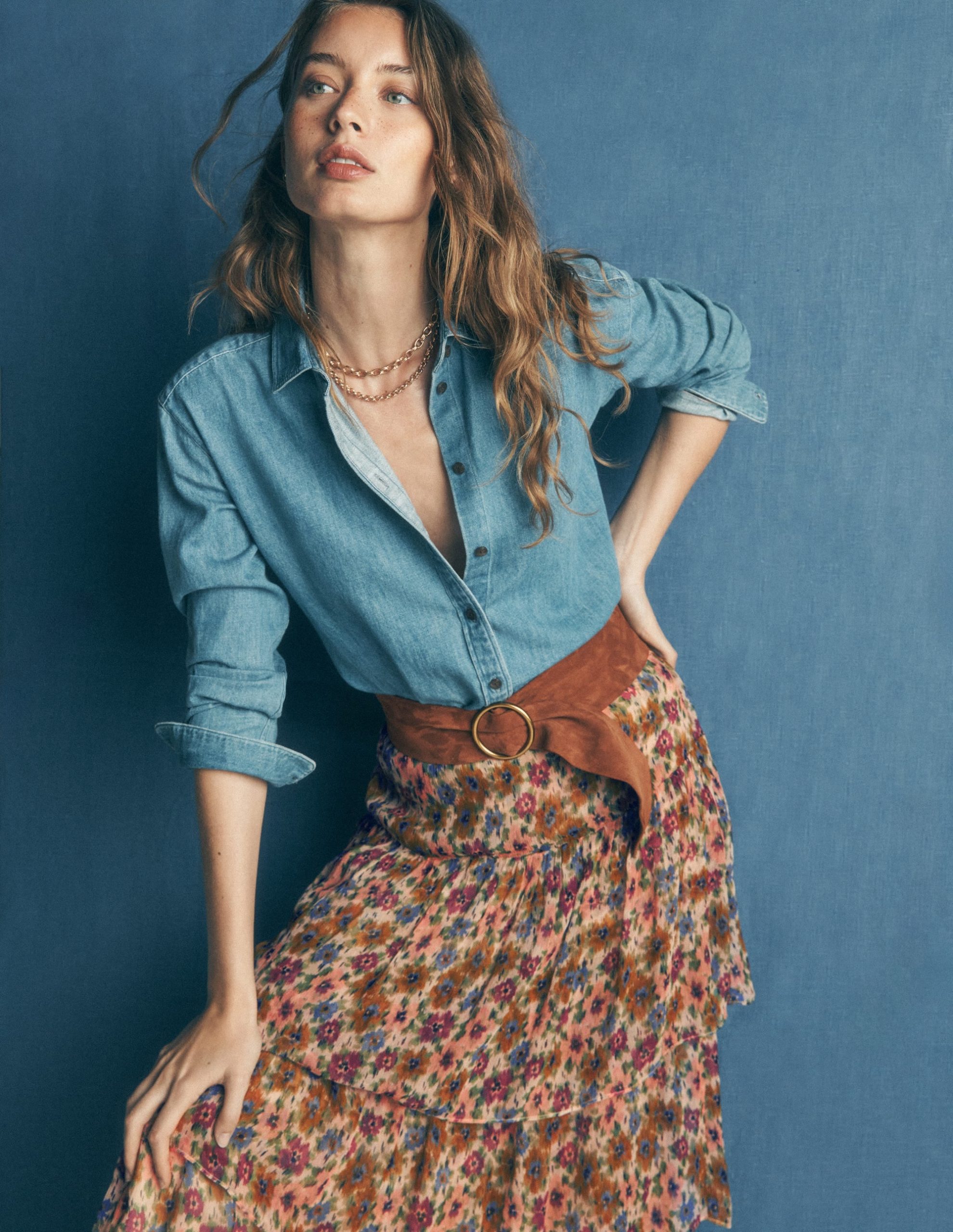 Tiered Ruffle Midi Skirt-Multi. Flecked Garden