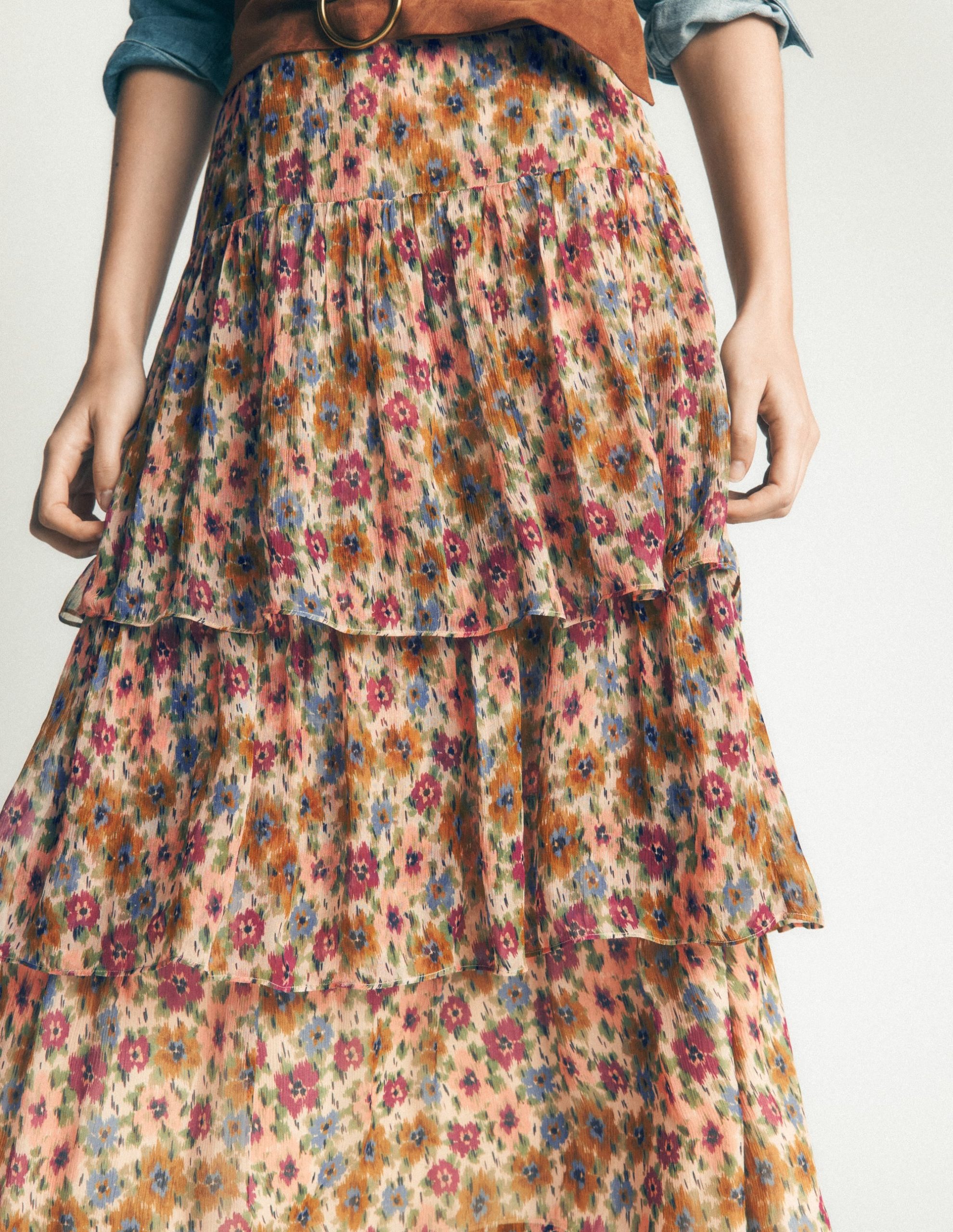 Tiered Ruffle Midi Skirt-Multi. Flecked Garden - Image 2
