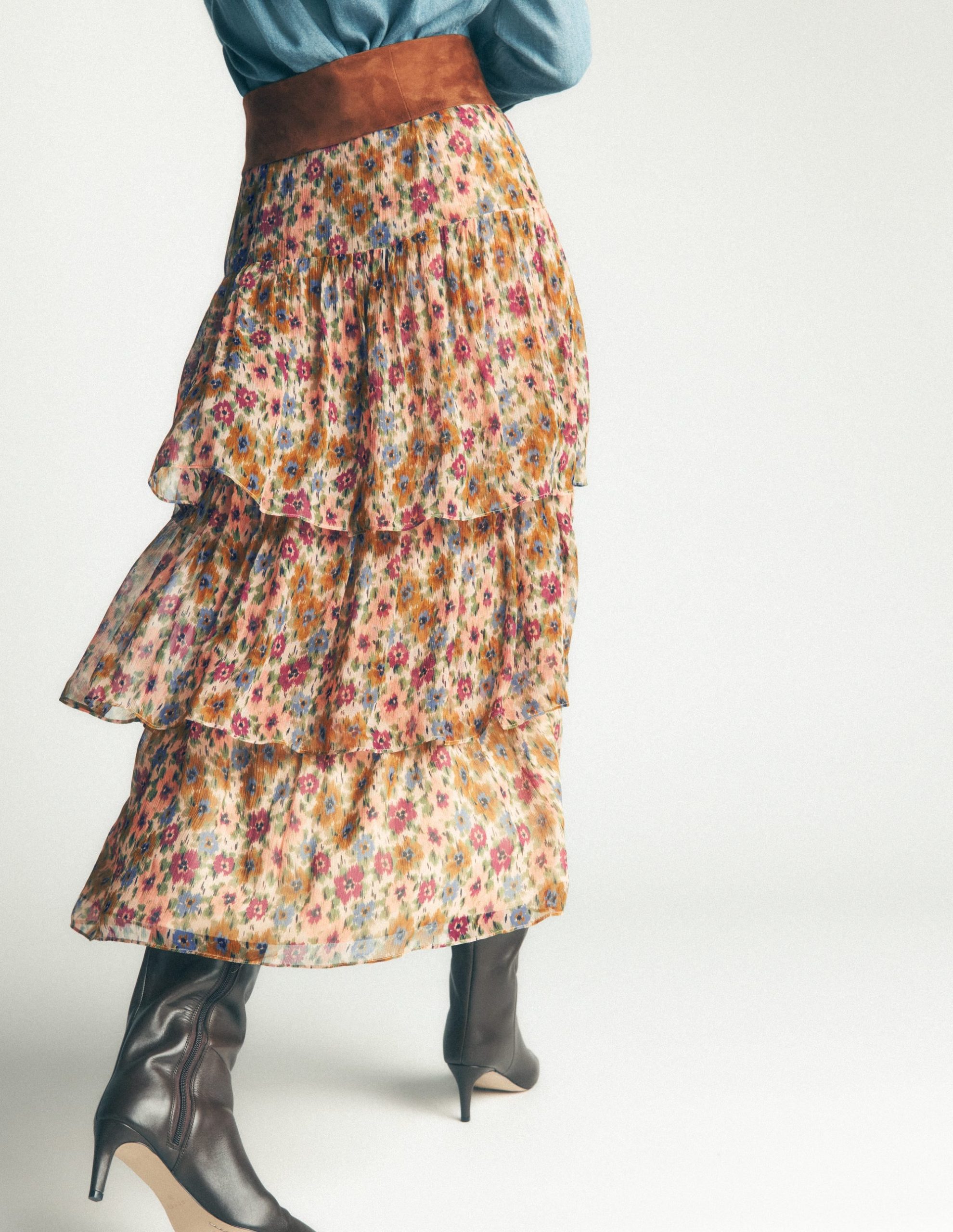 Tiered Ruffle Midi Skirt-Multi. Flecked Garden - Image 3