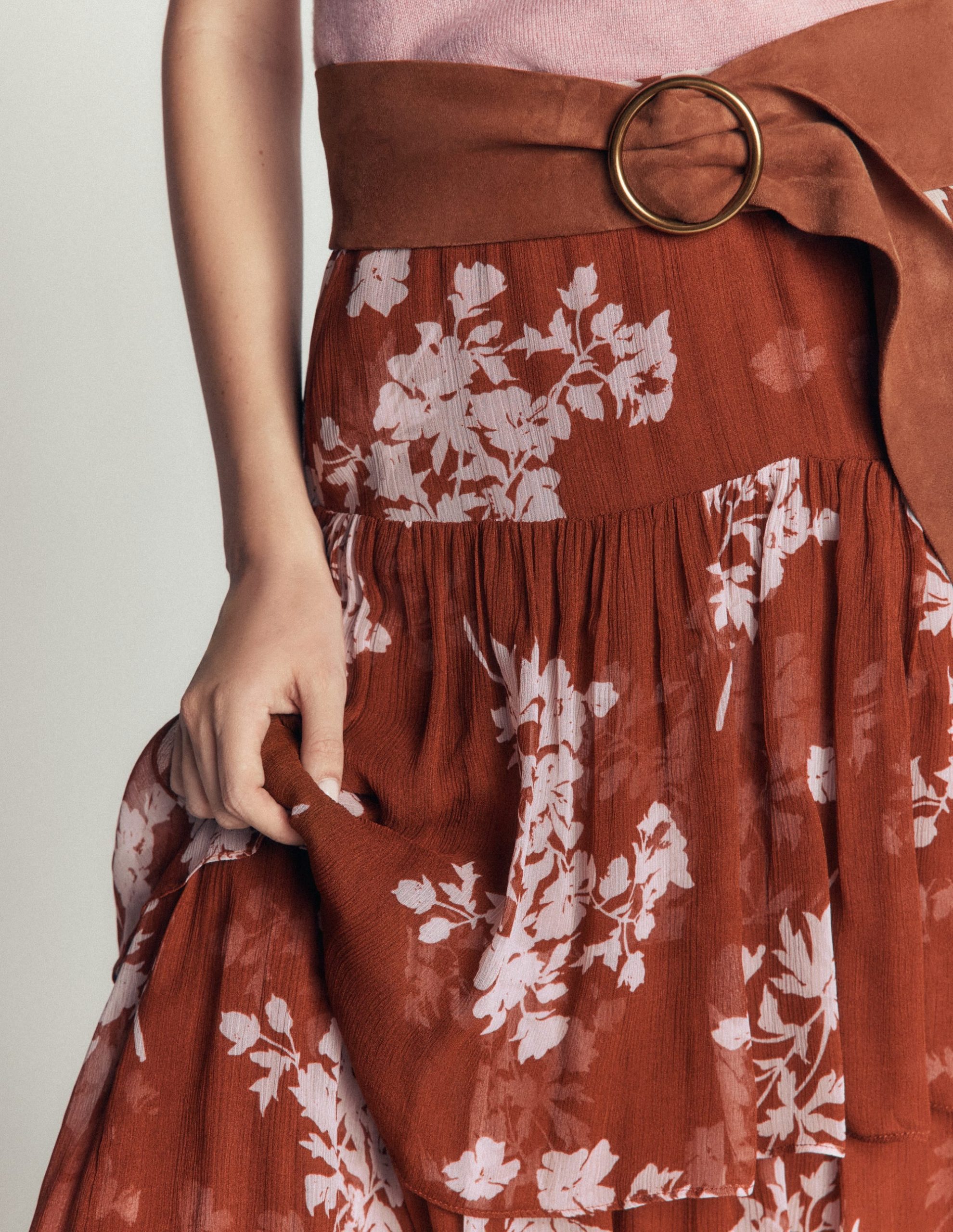 Tiered Ruffle Midi Skirt-Arabian Spice. Flecked Bunch - Image 3