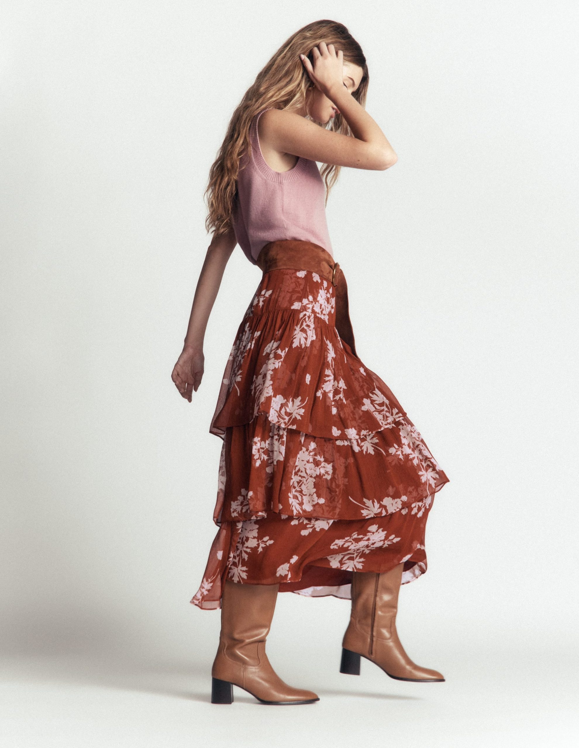 Tiered Ruffle Midi Skirt-Arabian Spice. Flecked Bunch - Image 5