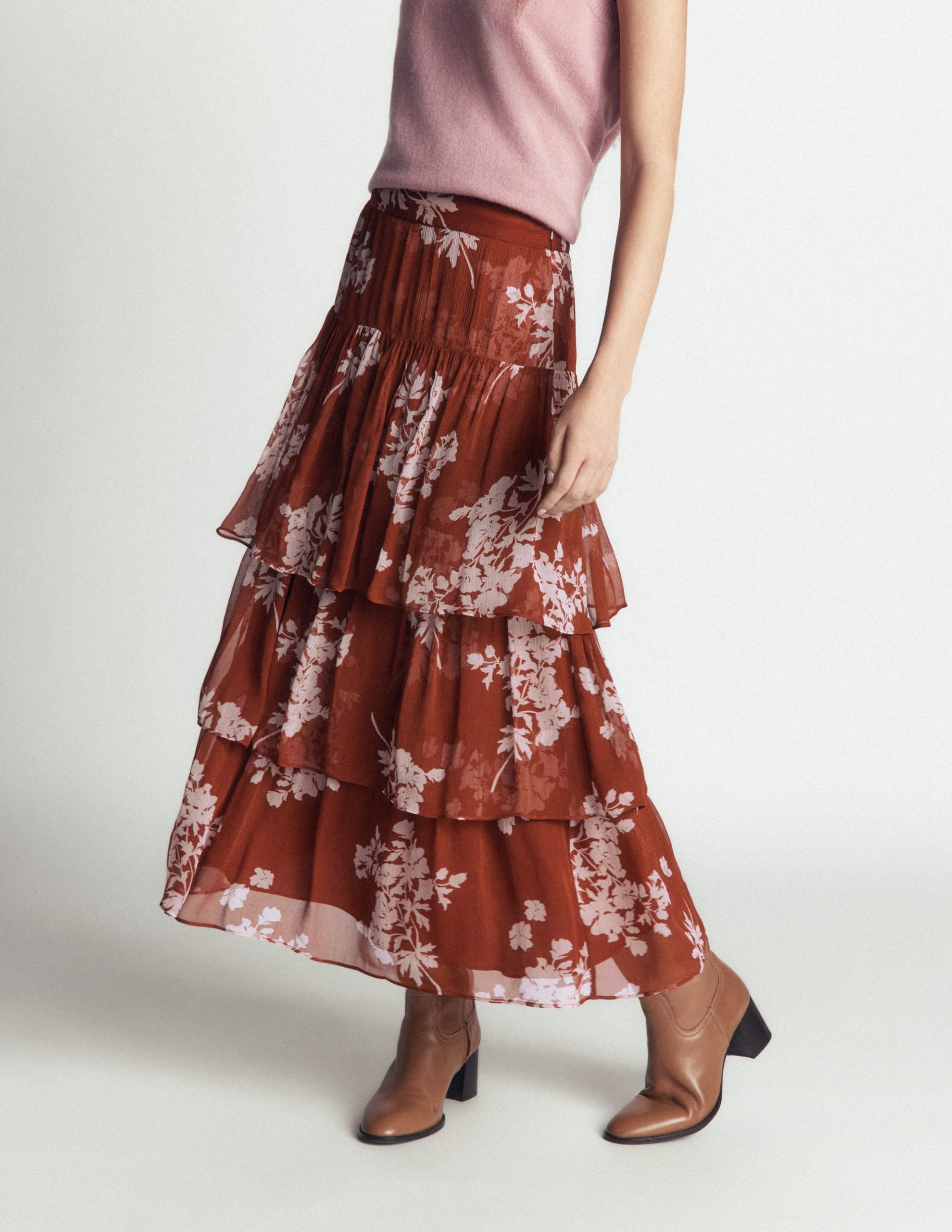 Tiered Ruffle Midi Skirt-Arabian Spice. Flecked Bunch - Image 6