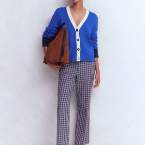 Canonbury Cotton 7/8 Pants-Camel. Blue Gingham