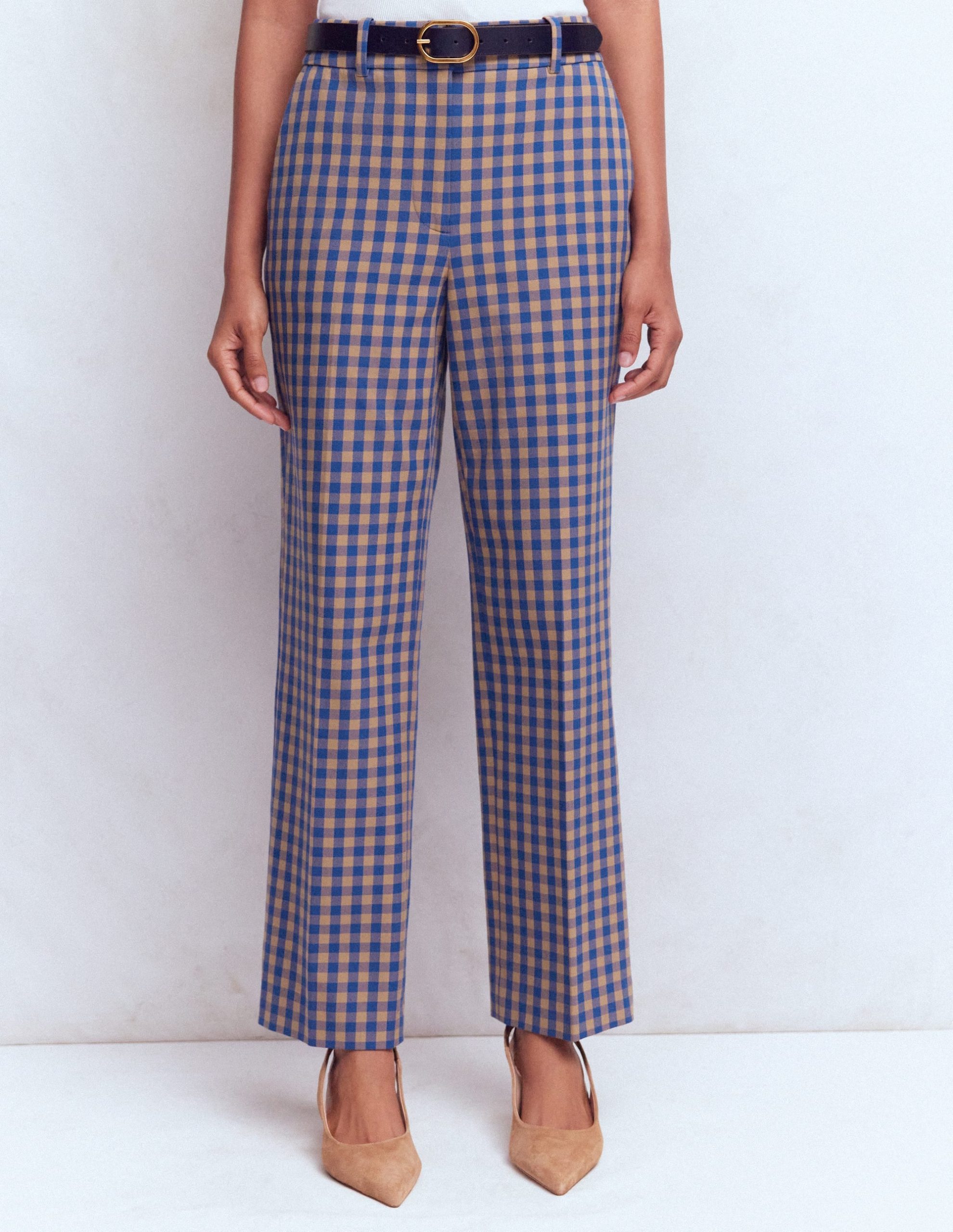Canonbury Cotton 7/8 Pants-Camel. Blue Gingham - Image 4