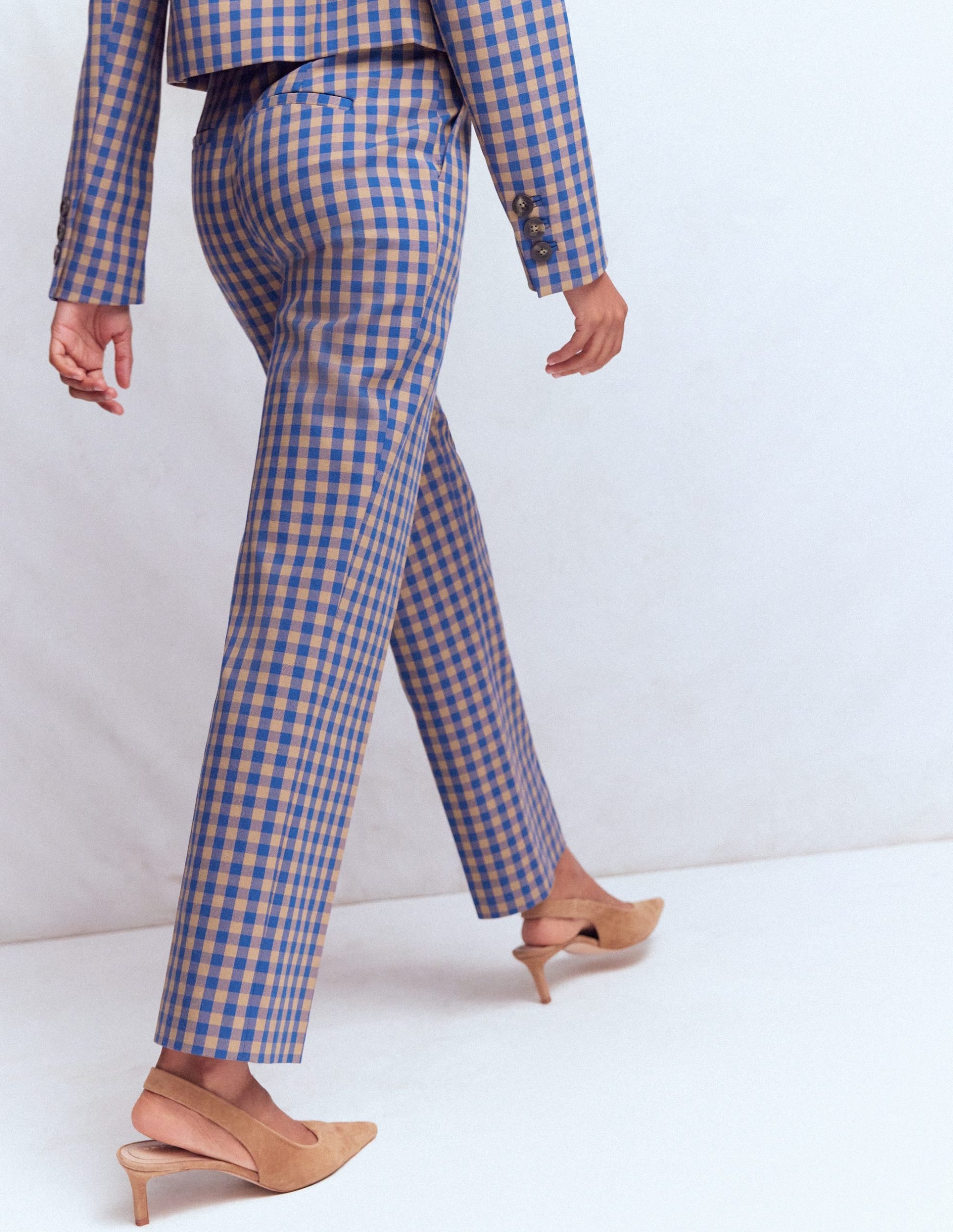 Canonbury Cotton 7/8 Pants-Camel. Blue Gingham - Image 5