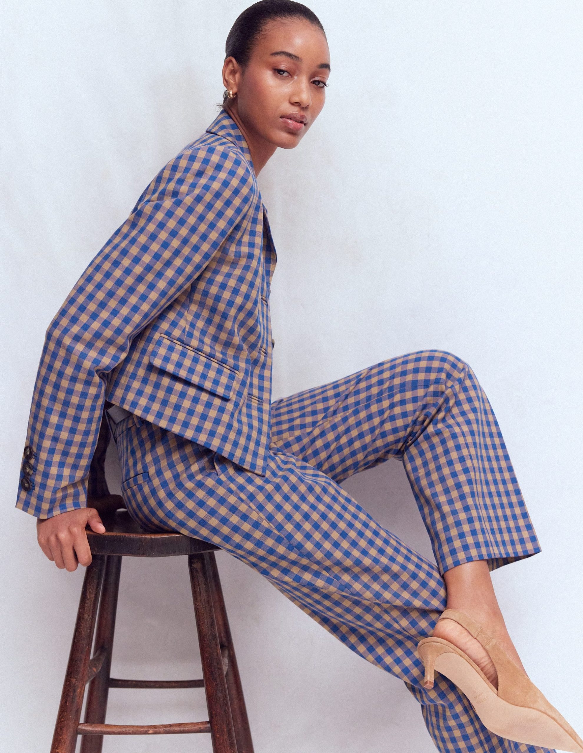 Canonbury Cotton 7/8 Pants-Camel. Blue Gingham - Image 6