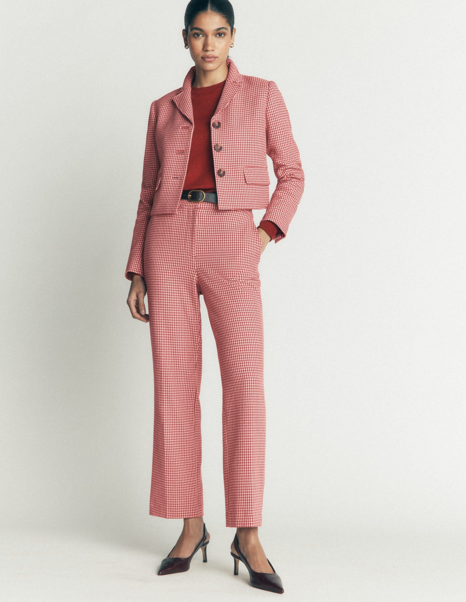 Canonbury Cotton 7/8 Pants-Pink. Brown Puppytooth - Image 5