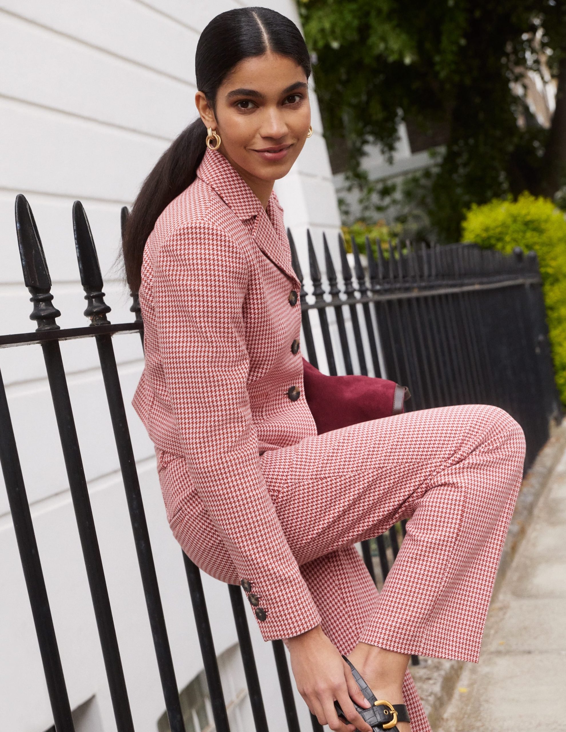 Canonbury Cotton 7/8 Pants-Pink. Brown Puppytooth - Image 3