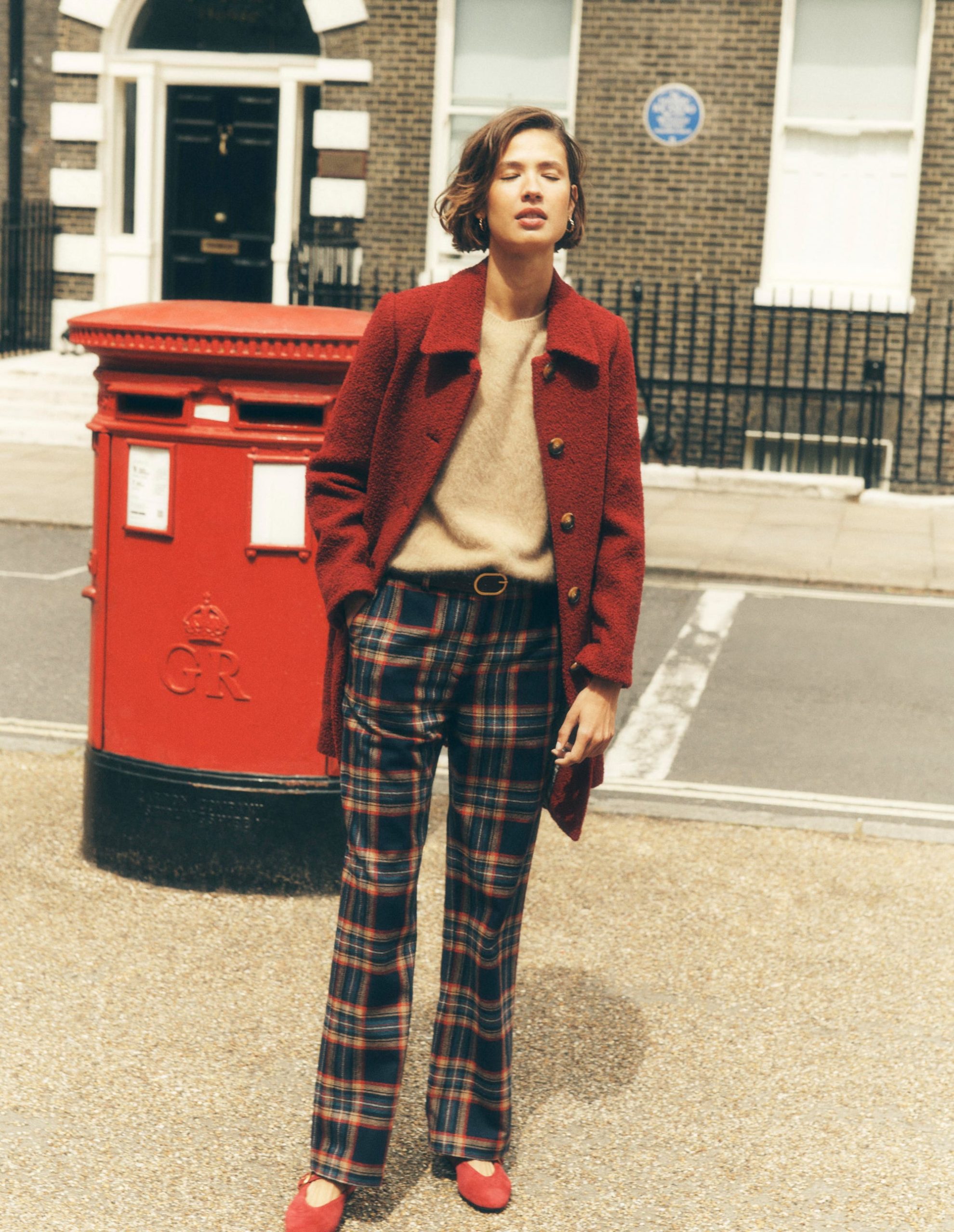 Fitzrovia Wool Blend Pants-Navy and Camel Check