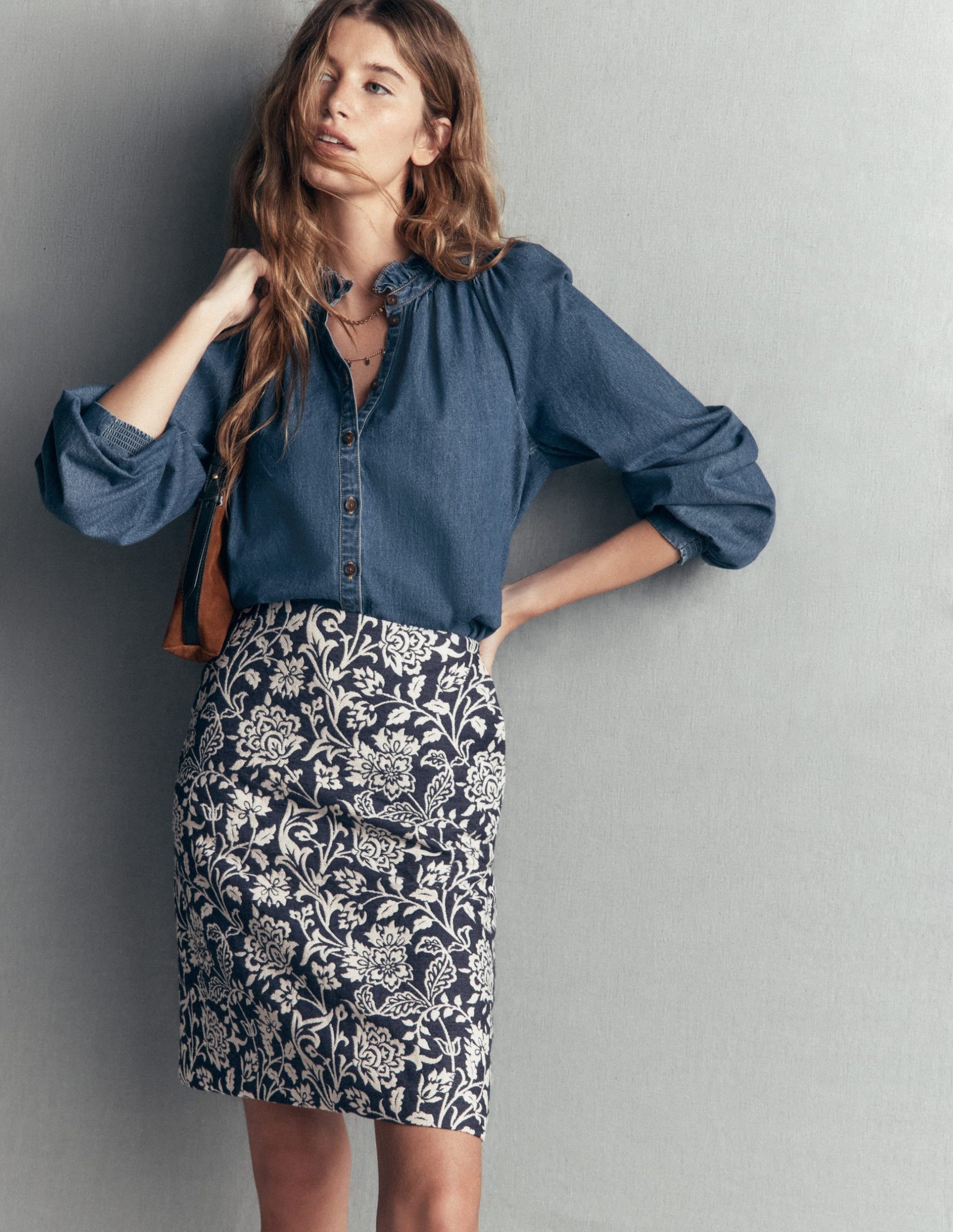 Jacquard A-Line Skirt-FLORAL JACQUARD - Image 2