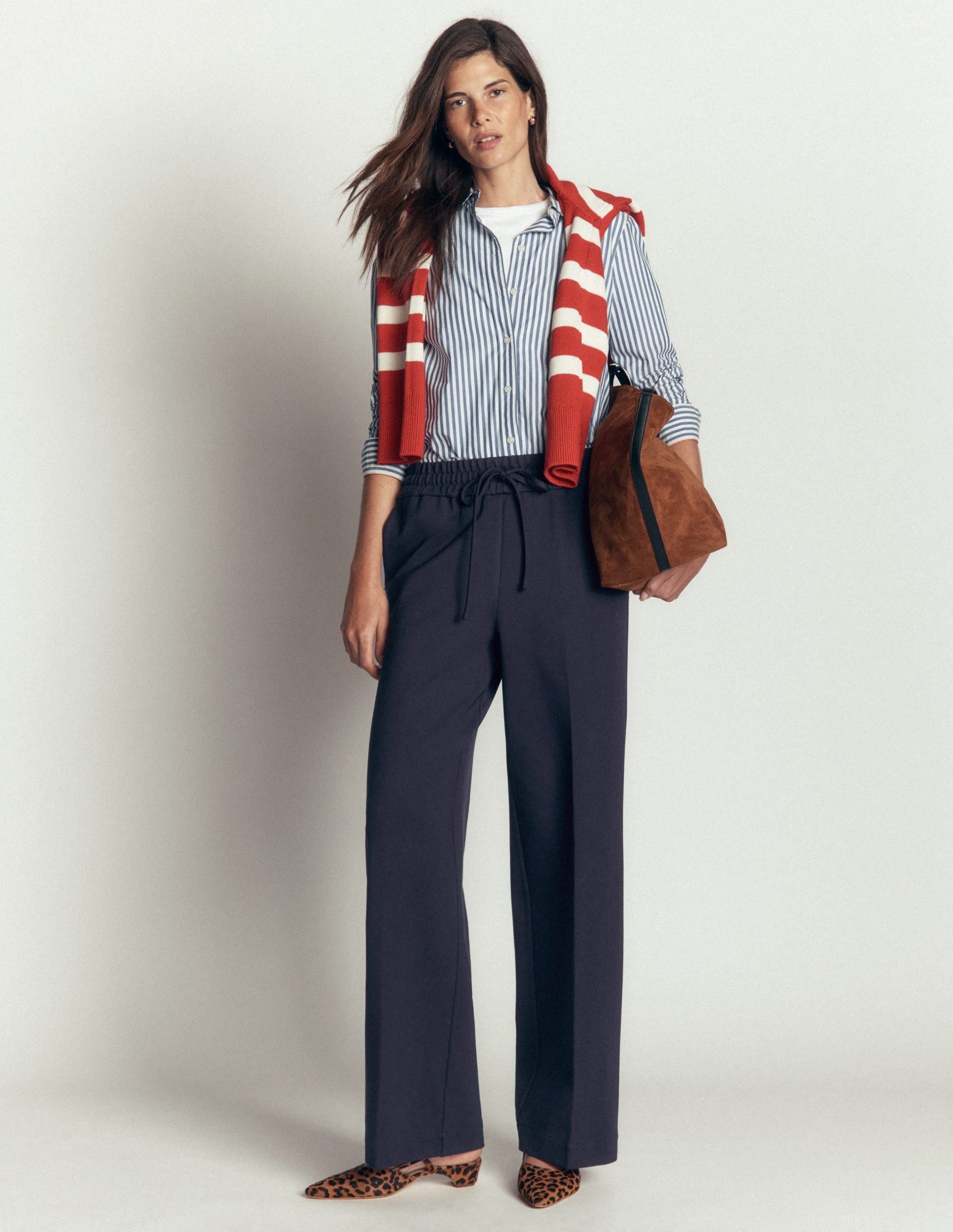 Greenwich Tie Ponte Pants-Navy