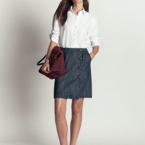 Evelyn Twill Button Wrap Skirt-Indigo Twill