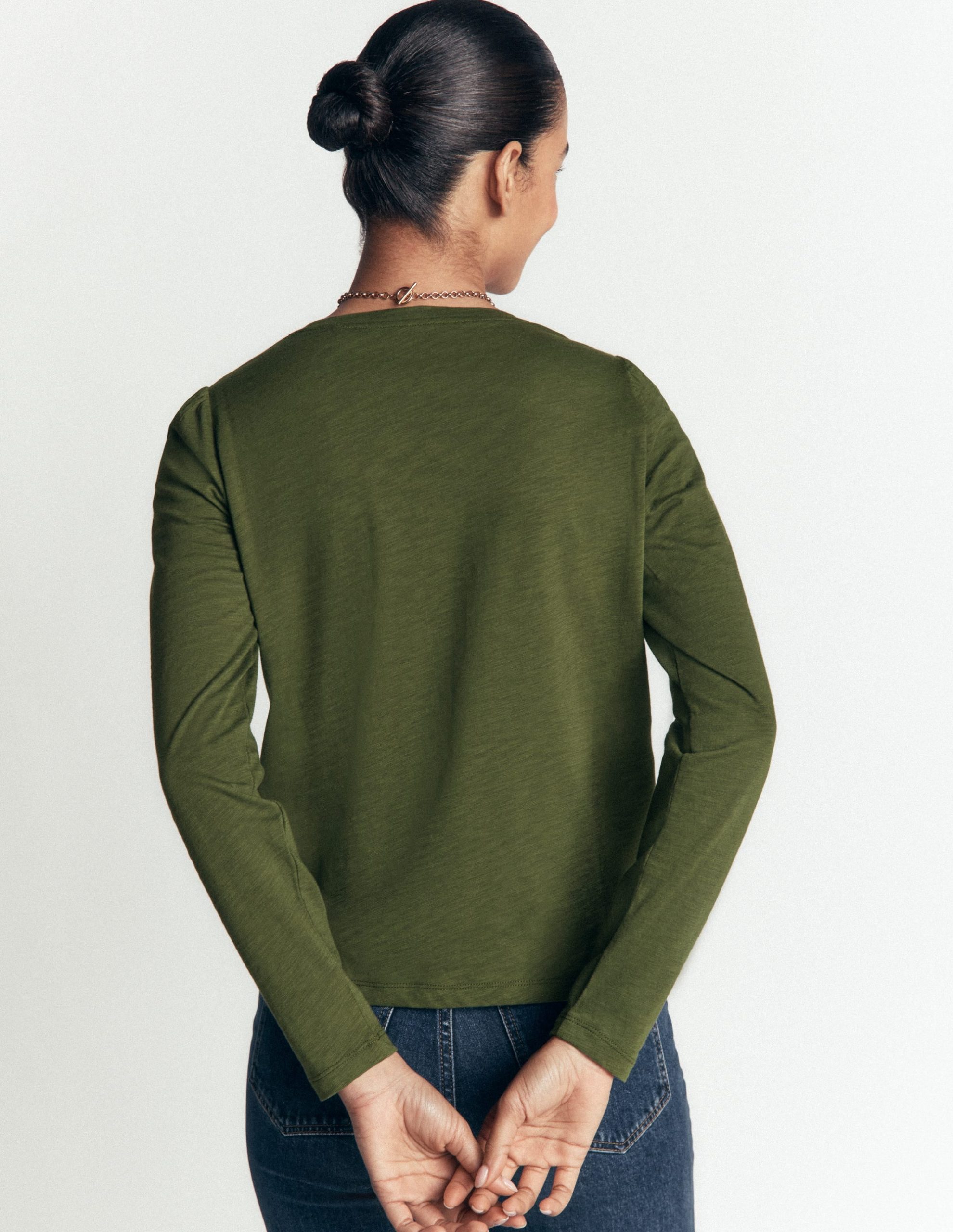 Cotton Crew Long Sleeve Top-Chive - Image 2
