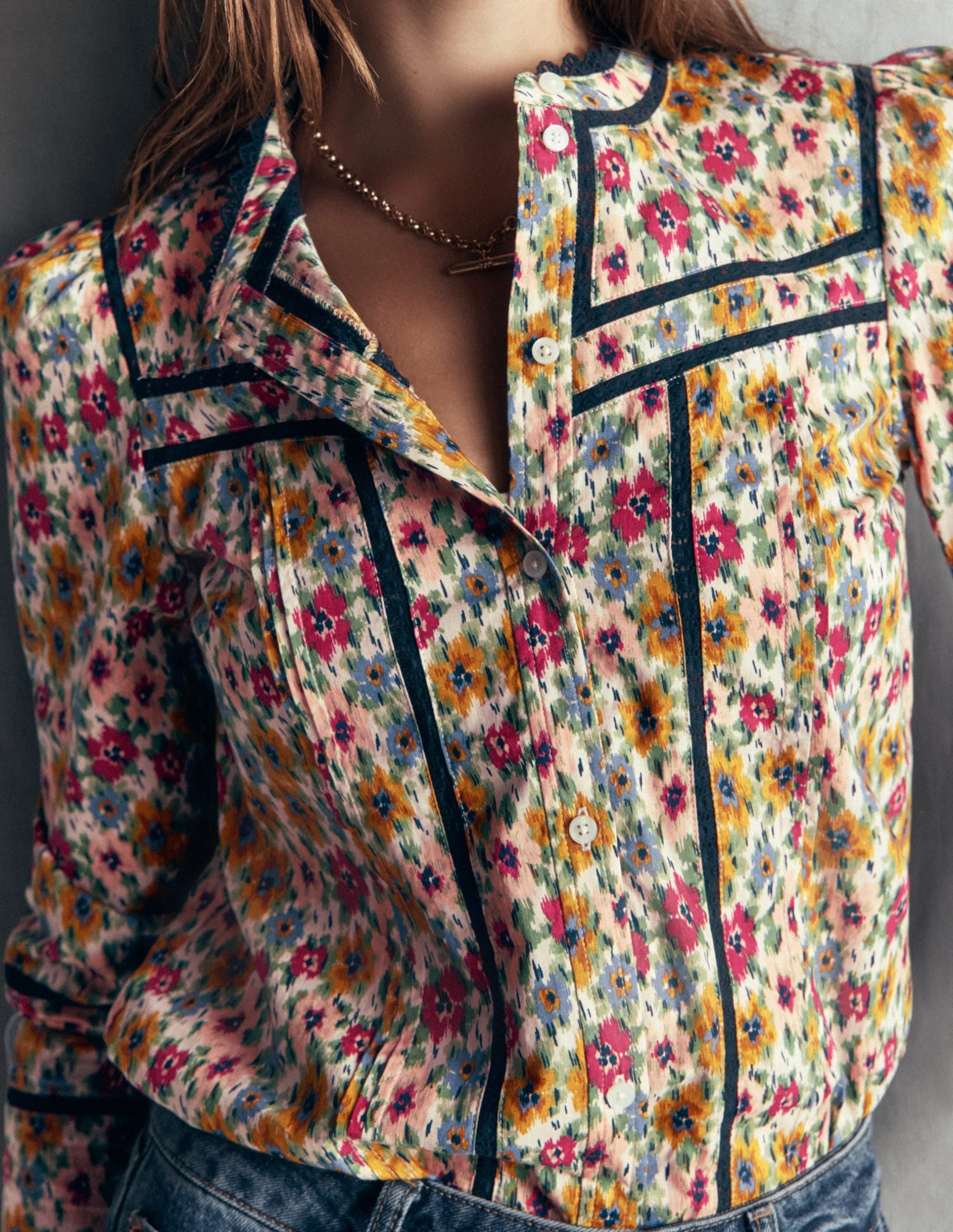 Carmen Trim Detail Top-Multi. Flecked Garden - Image 3