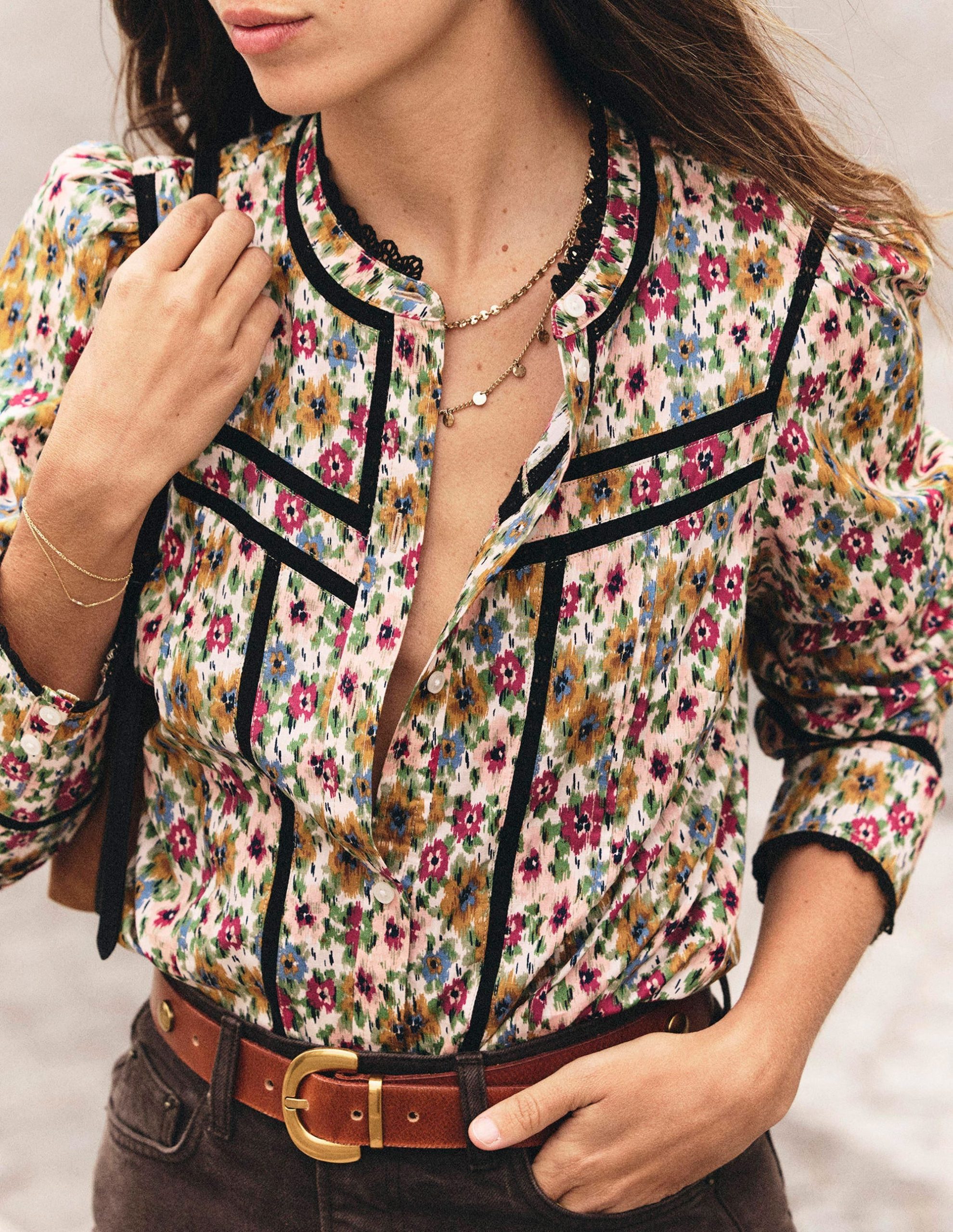 Carmen Trim Detail Top-Multi. Flecked Garden
