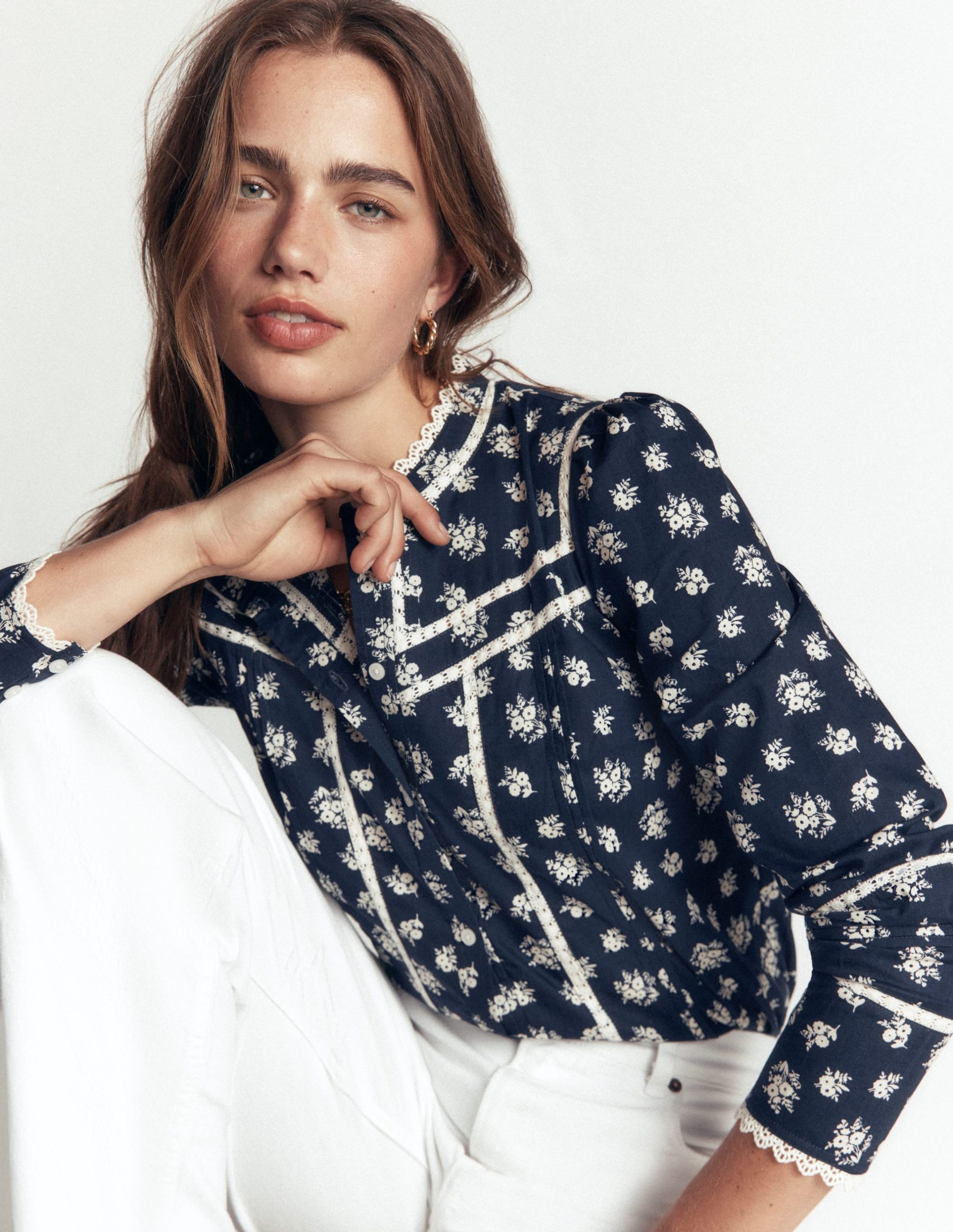 Carmen Trim Detail Top-French Navy. Delicate Garden - Image 2