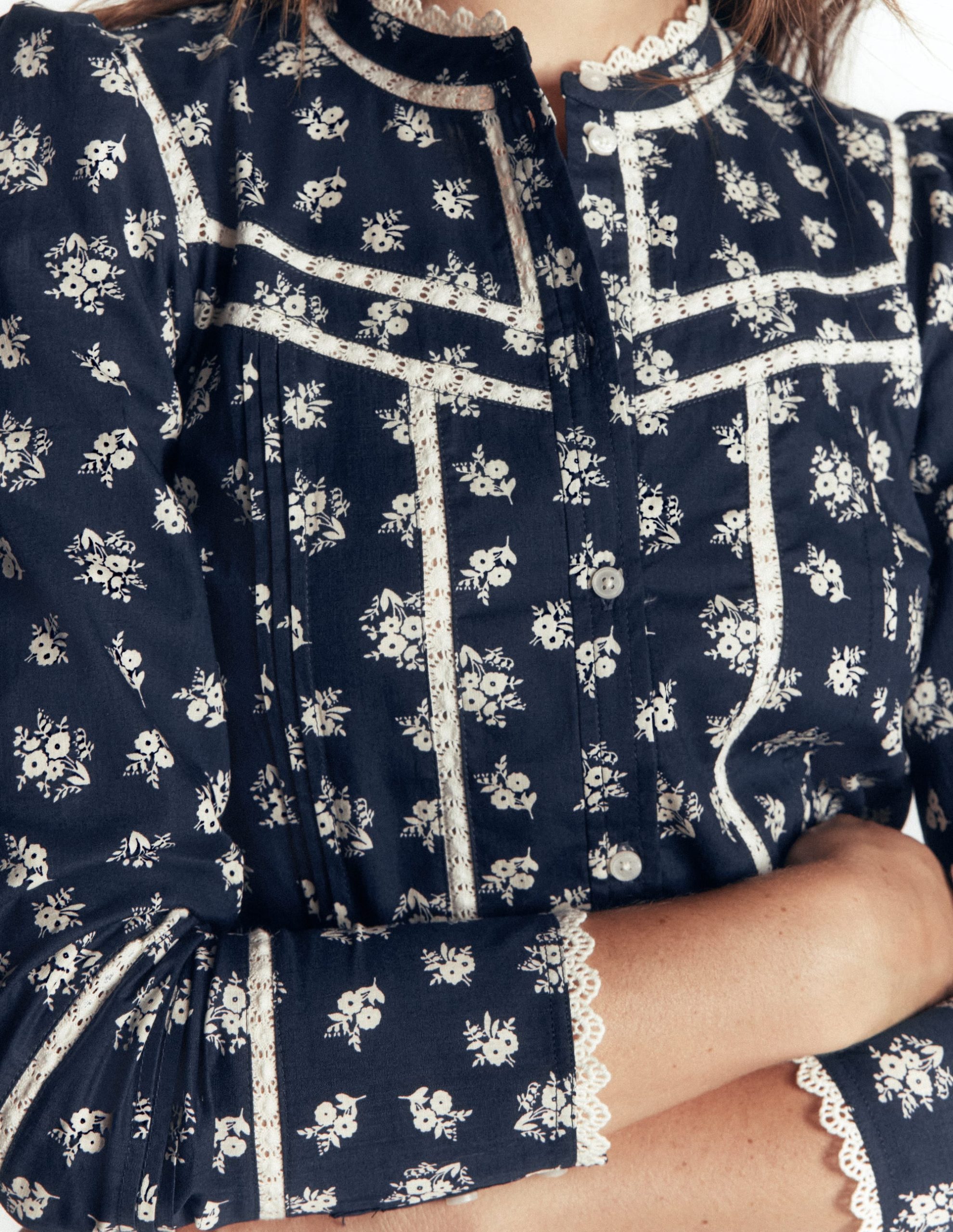 Carmen Trim Detail Top-French Navy. Delicate Garden - Image 3