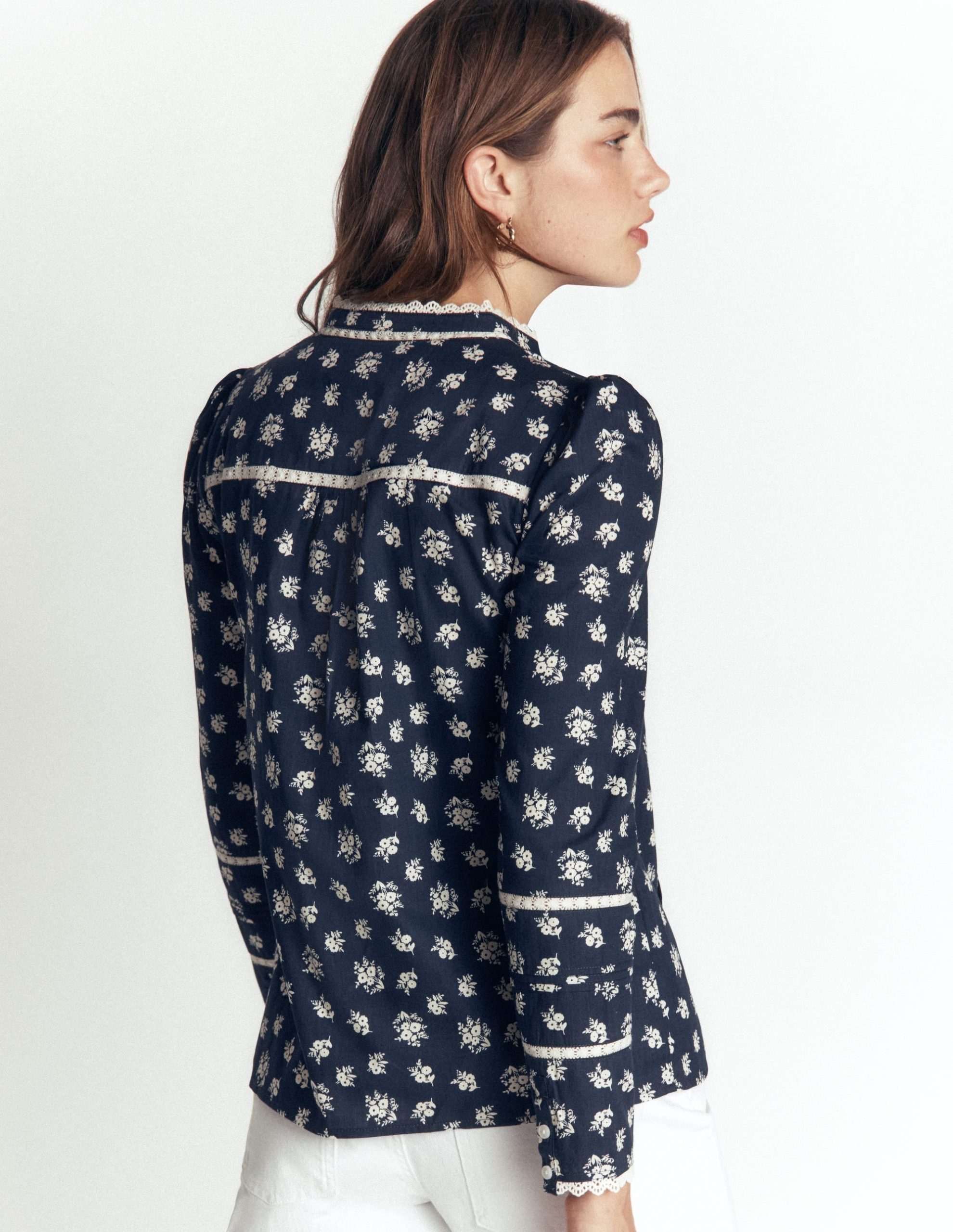 Carmen Trim Detail Top-French Navy. Delicate Garden - Image 4