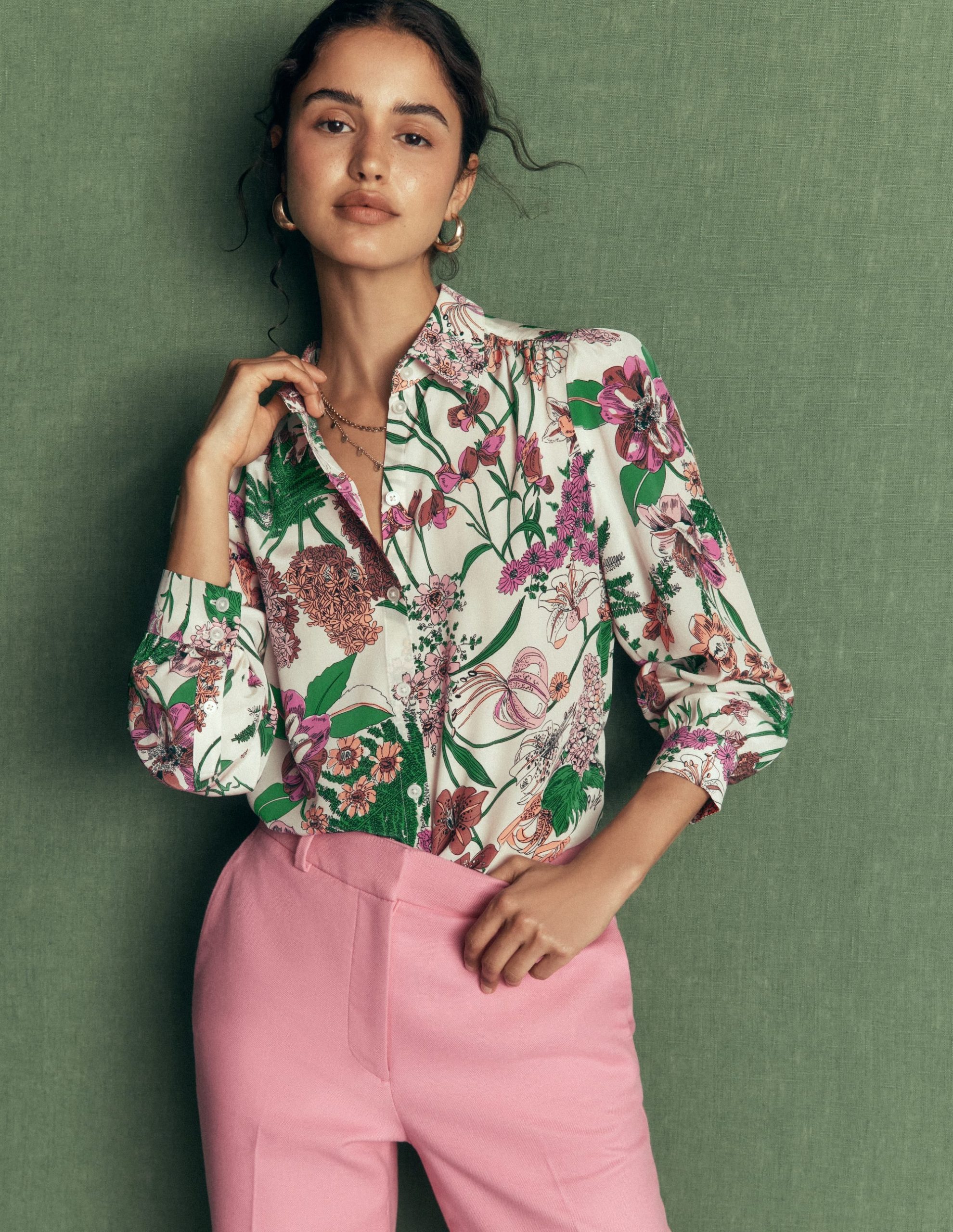 Sara Silk Shirt-Ivory. Whimsical Flora - Image 2