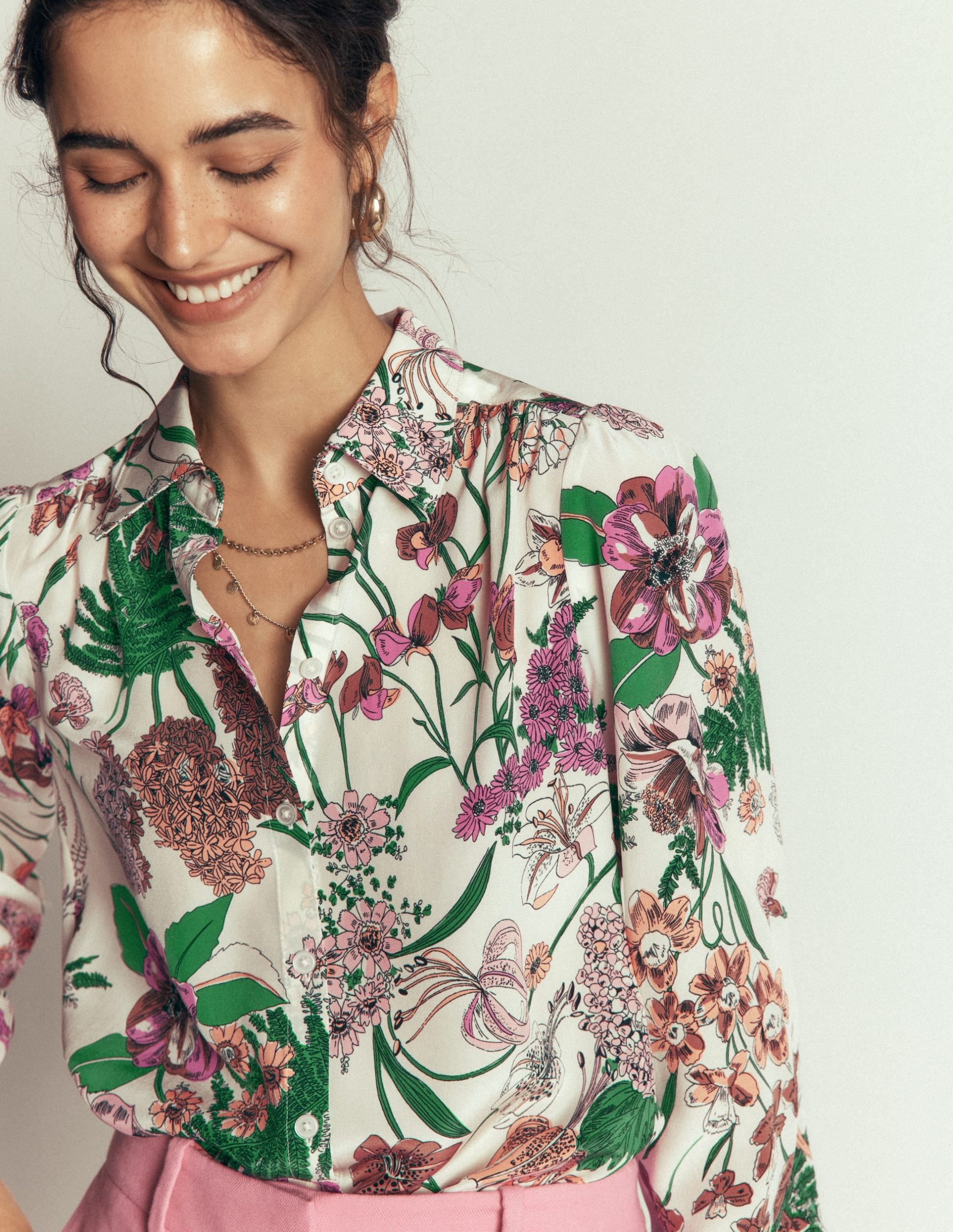 Sara Silk Shirt-Ivory. Whimsical Flora - Image 3