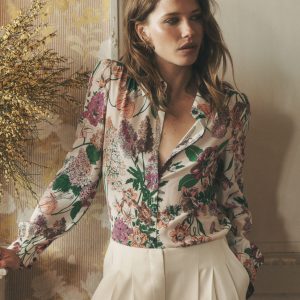 Sara Silk Shirt-Ivory. Whimsical Flora