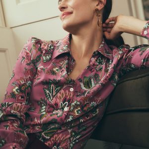 Sara Silk Shirt-Pink Heather. Frosted Flora