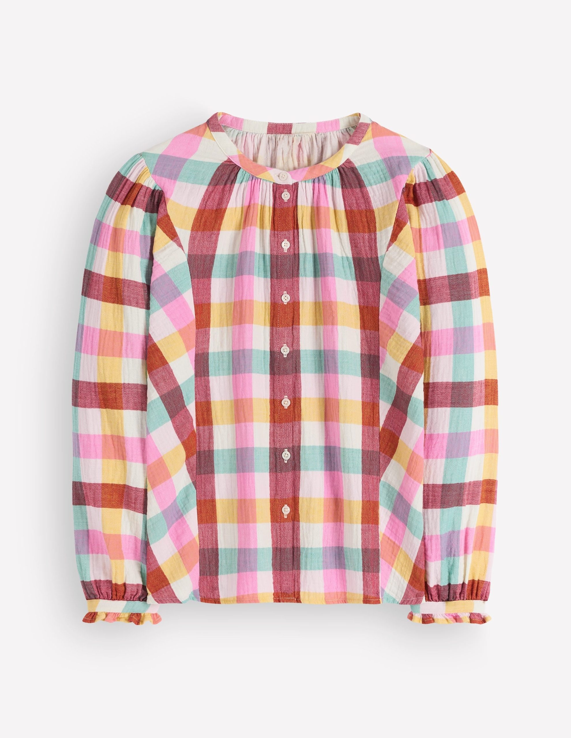 Camille Double Cloth Top-Ivory. Pink. Red Multi Gingham - Image 7