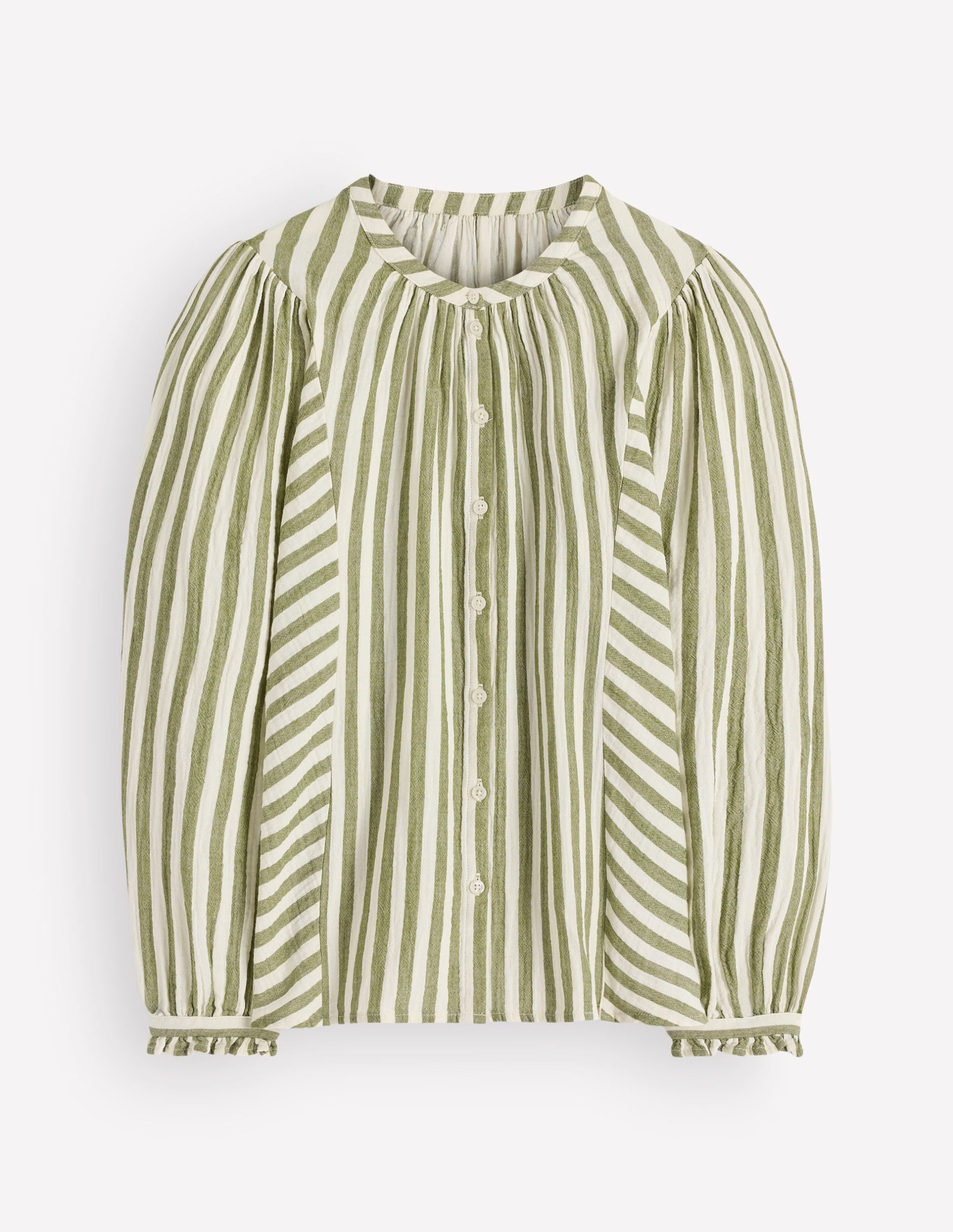 Camille Double Cloth Top-Olive. Ivory Fine Stripe - Image 6