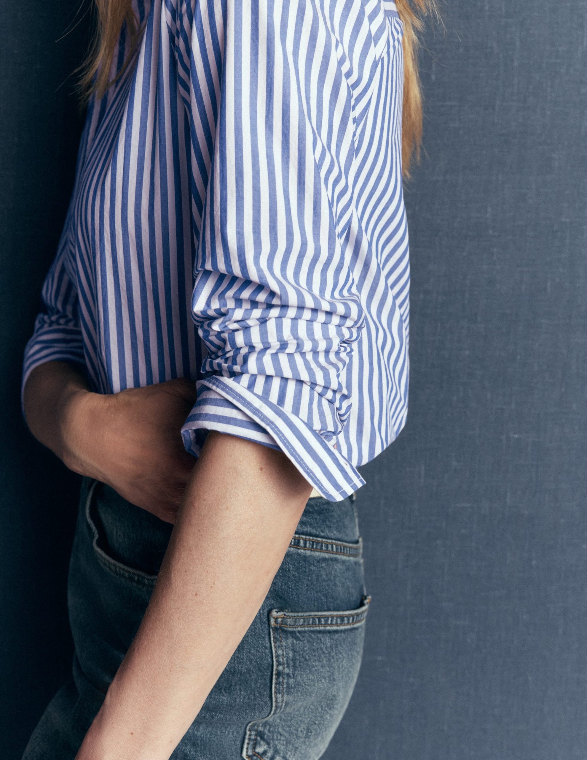 The New Sienna Cotton Shirt-Bright Blue. Ivory Stripe - Image 2