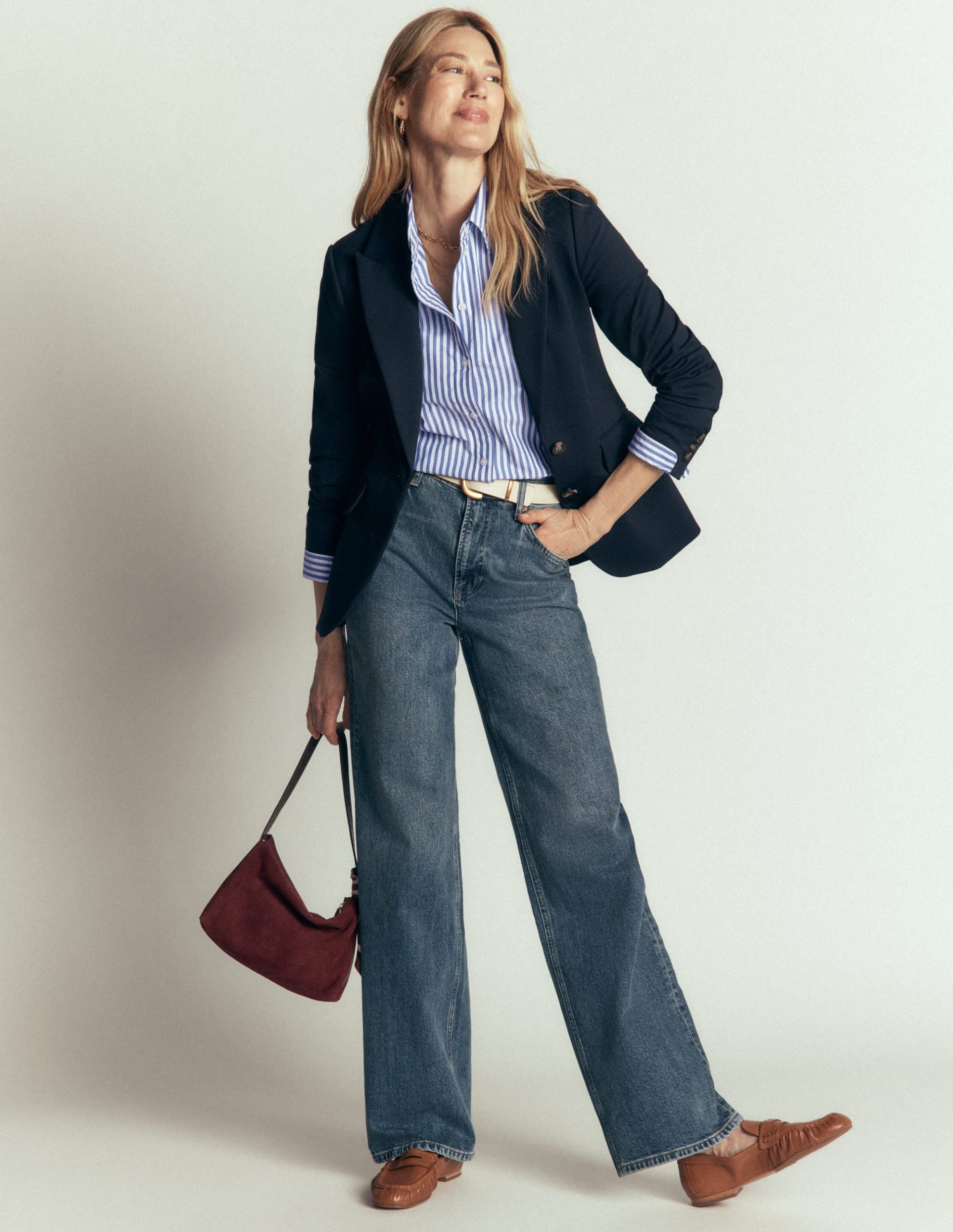 The New Sienna Cotton Shirt-Bright Blue. Ivory Stripe - Image 4
