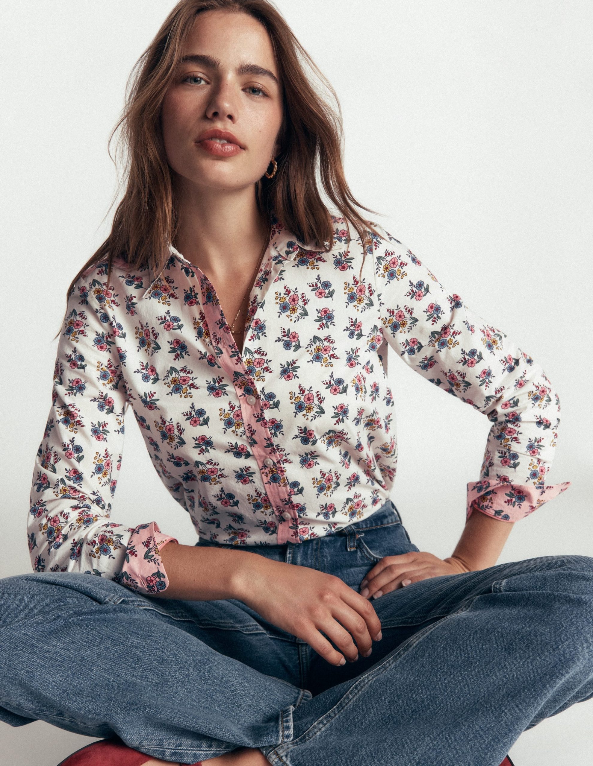 The New Sienna Cotton Shirt-Soft Cream. Delicate Garden