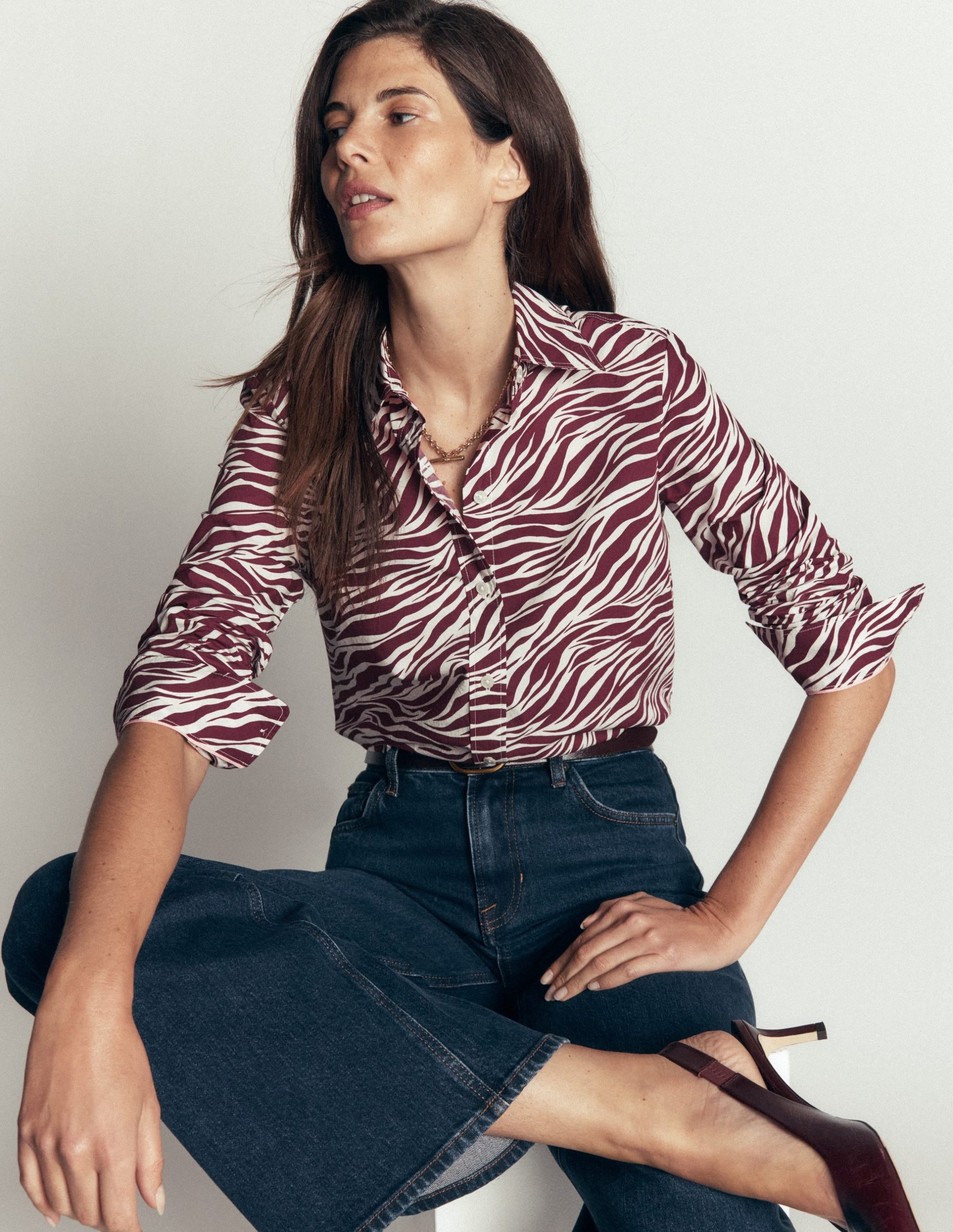 The New Sienna Cotton Shirt-Chestnut. Zebra Swirl