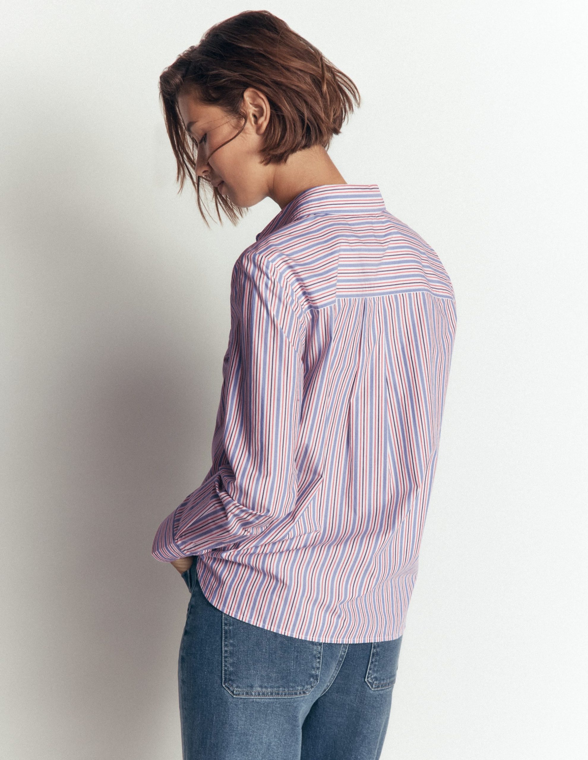 The New Sienna Cotton Shirt-Blue. Jam Red Stripe - Image 2