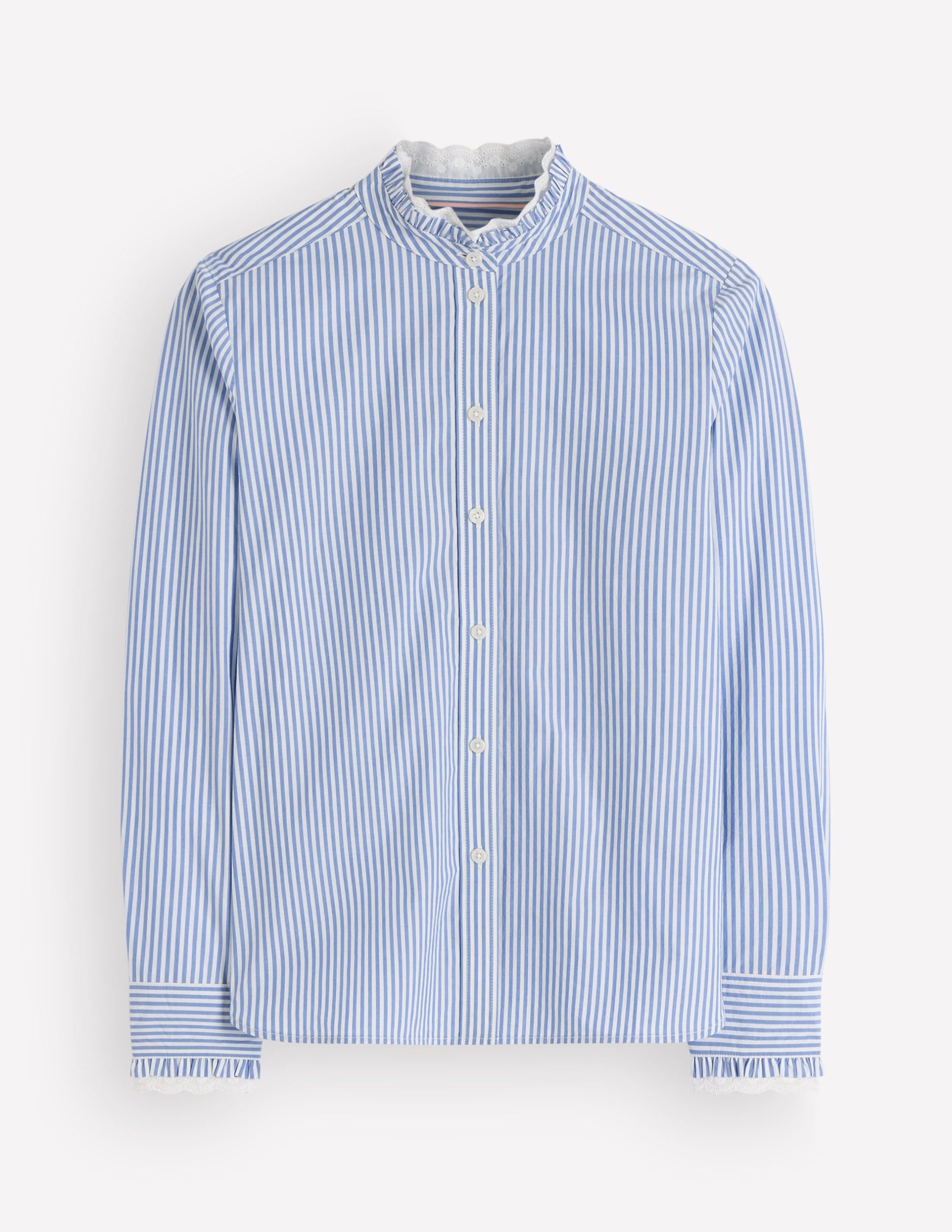 Sienna Frill Cotton Shirt-Forget Me Not. Ivory Stripe - Image 5